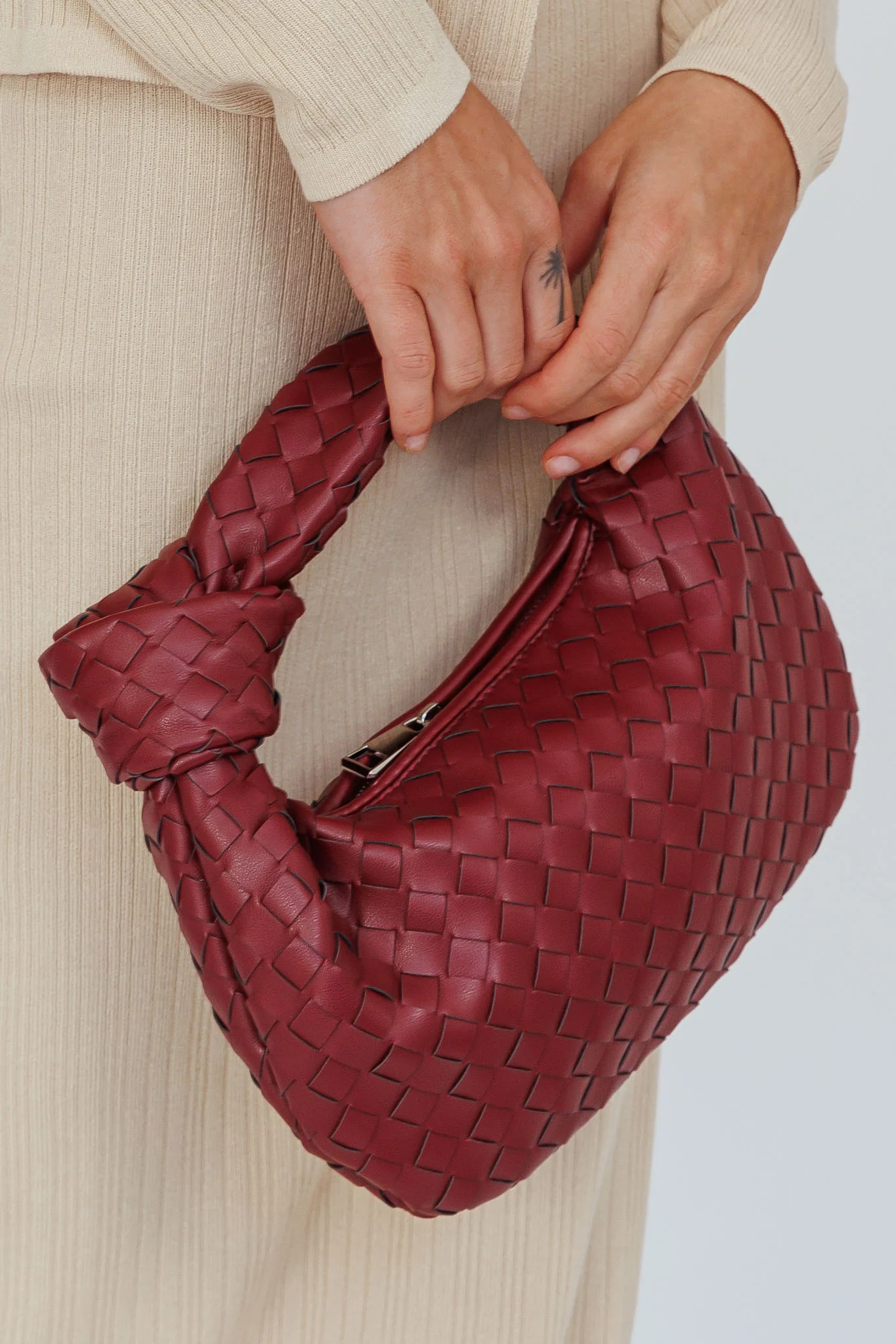 Ani Woven Knot Handbag Wine - Image 3