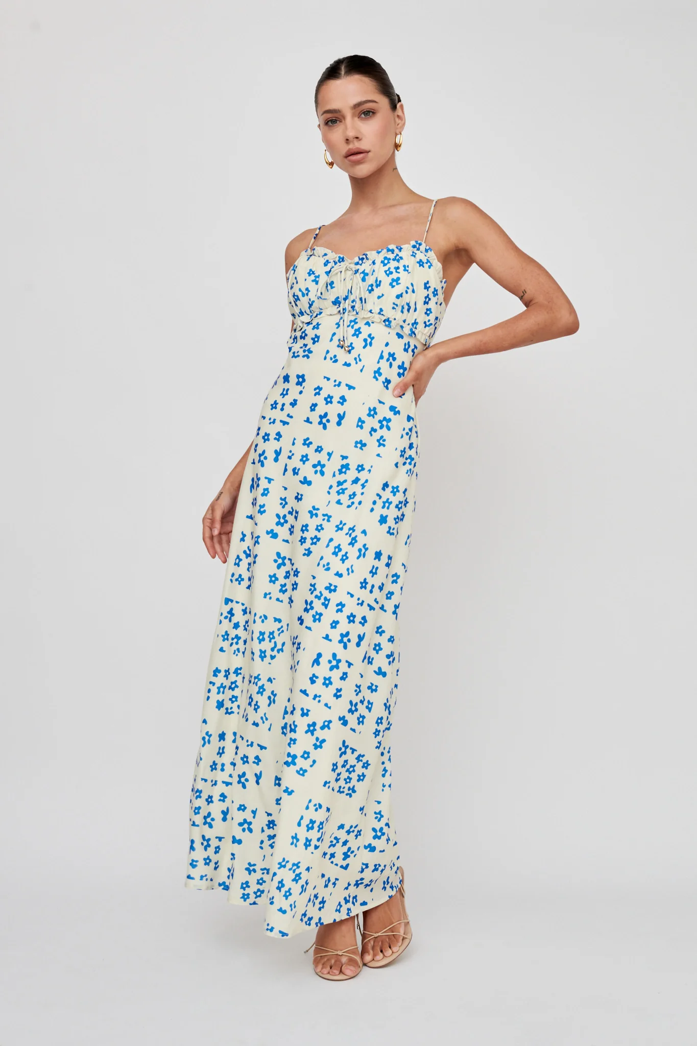 Anja Frill Trim Maxi Dress Print Cream Blue - Image 5
