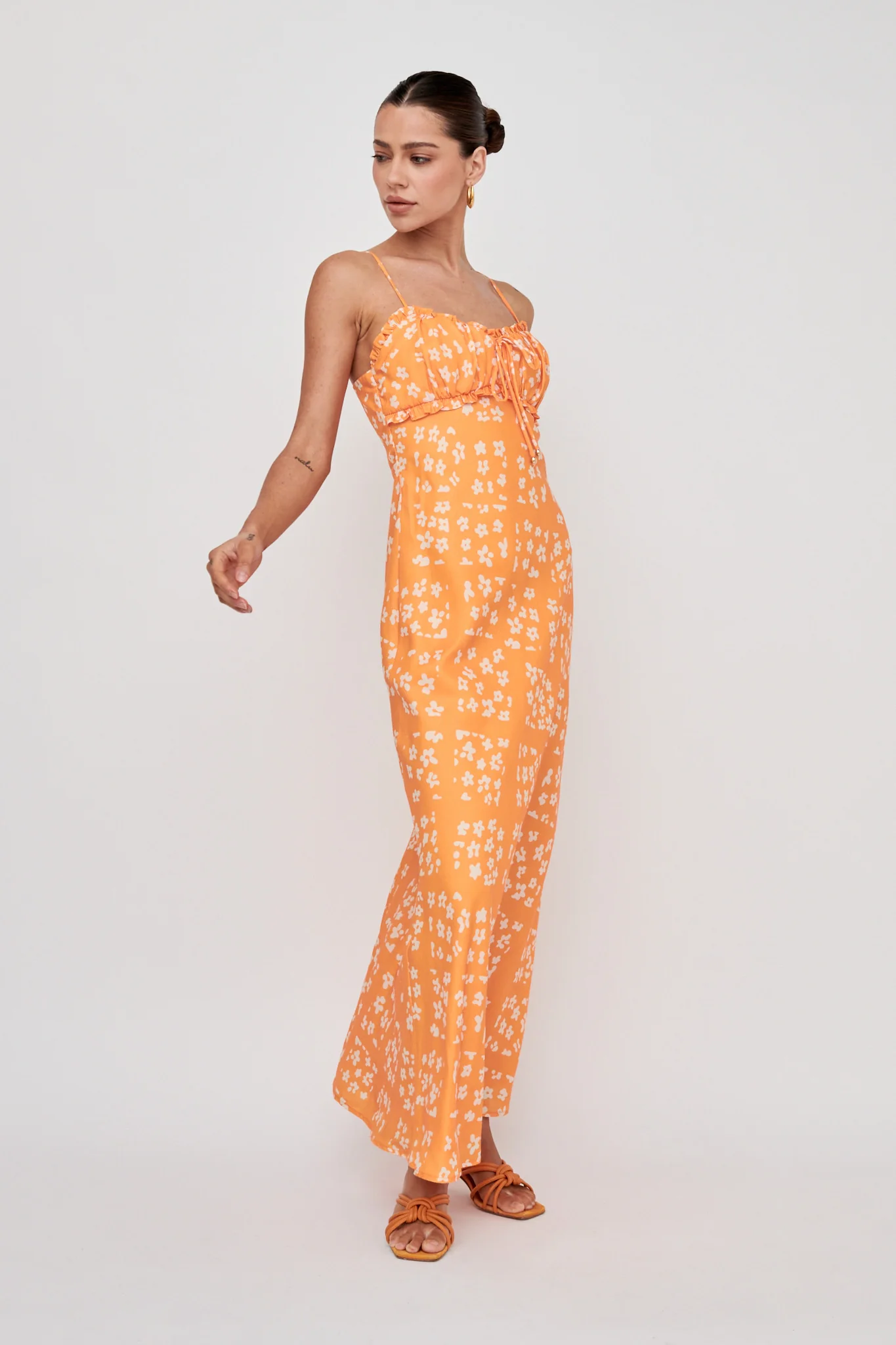 Anja Frill Trim Maxi Dress Print Orange White - Image 4