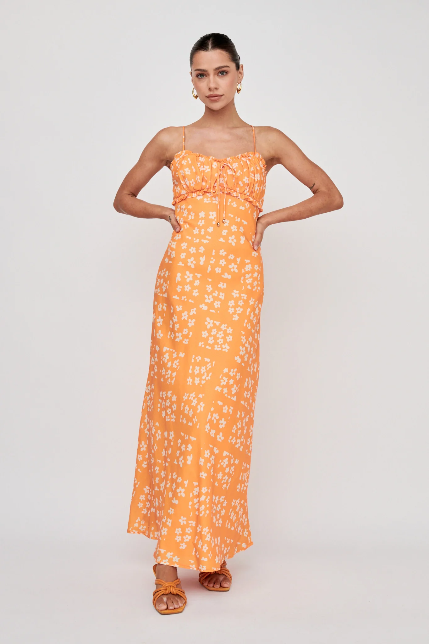 Anja Frill Trim Maxi Dress Print Orange White - Image 5