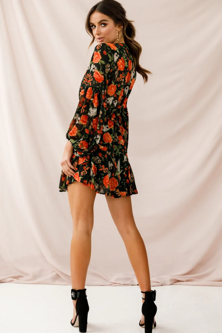 Annalise Long Sleeve Drawstring Dress Green/Orange - Image 4