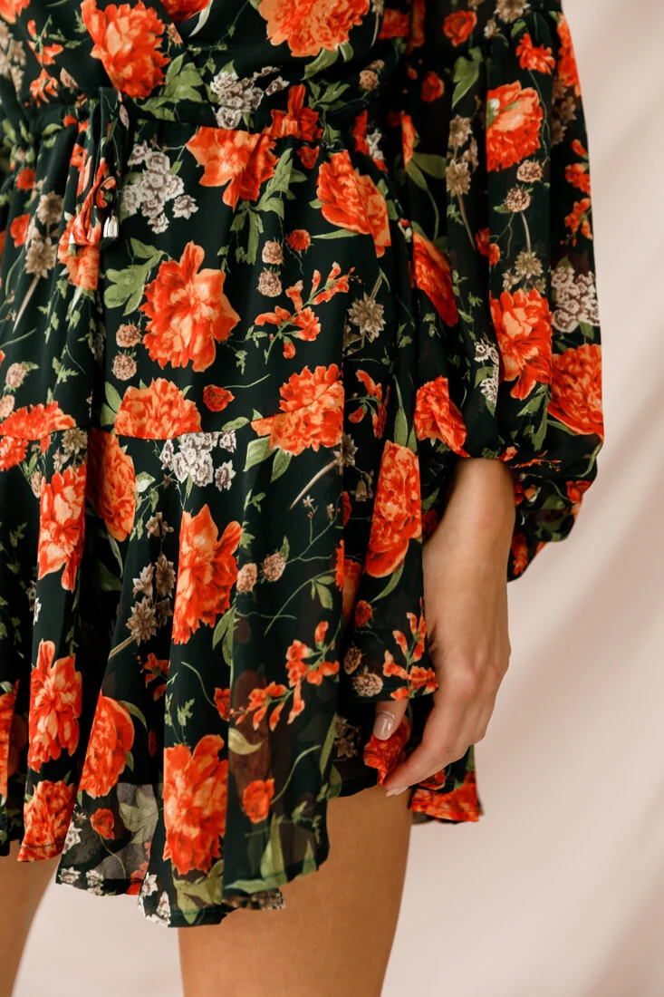 Annalise Long Sleeve Drawstring Dress Green/Orange - Image 5