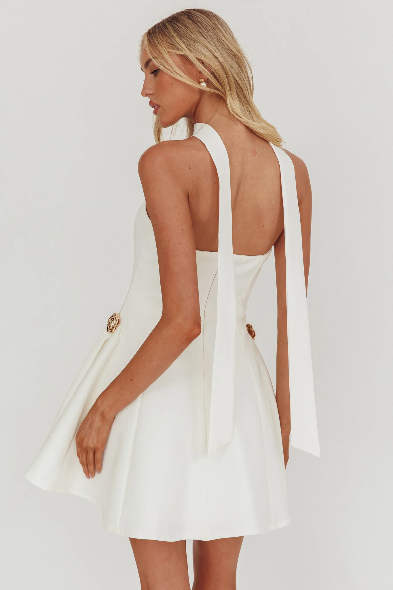 Annora Strapless Gold Button Mini Dress White - Image 2