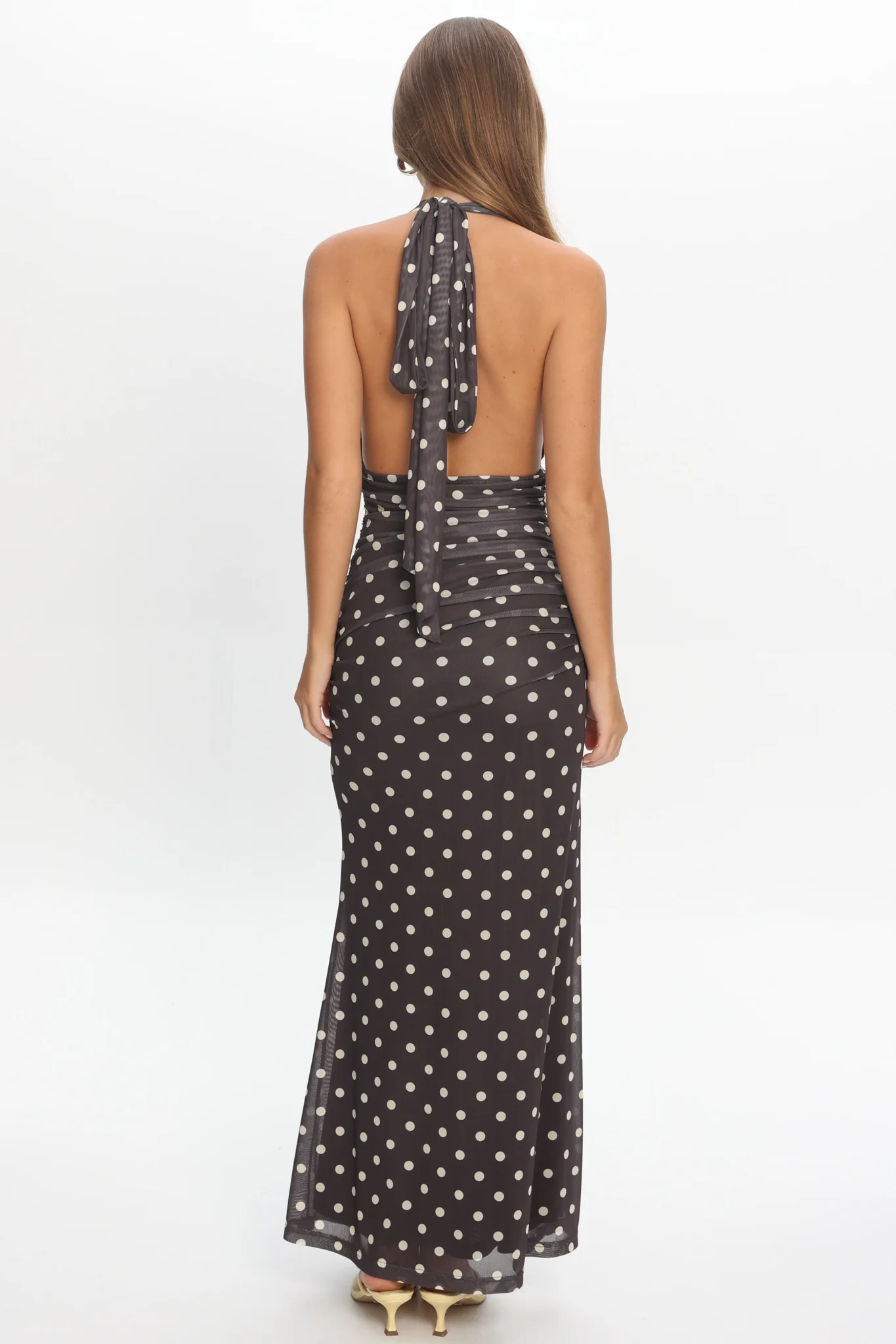 Annorah Halterneck Maxi Dress Polka Dot Chocolate - Image 3