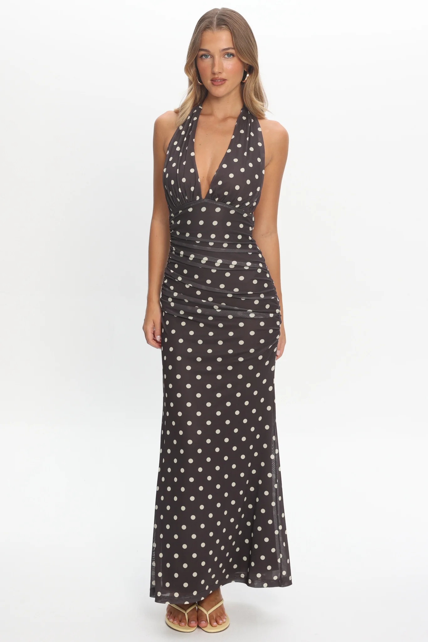 Annorah Halterneck Maxi Dress Polka Dot Chocolate - Image 5