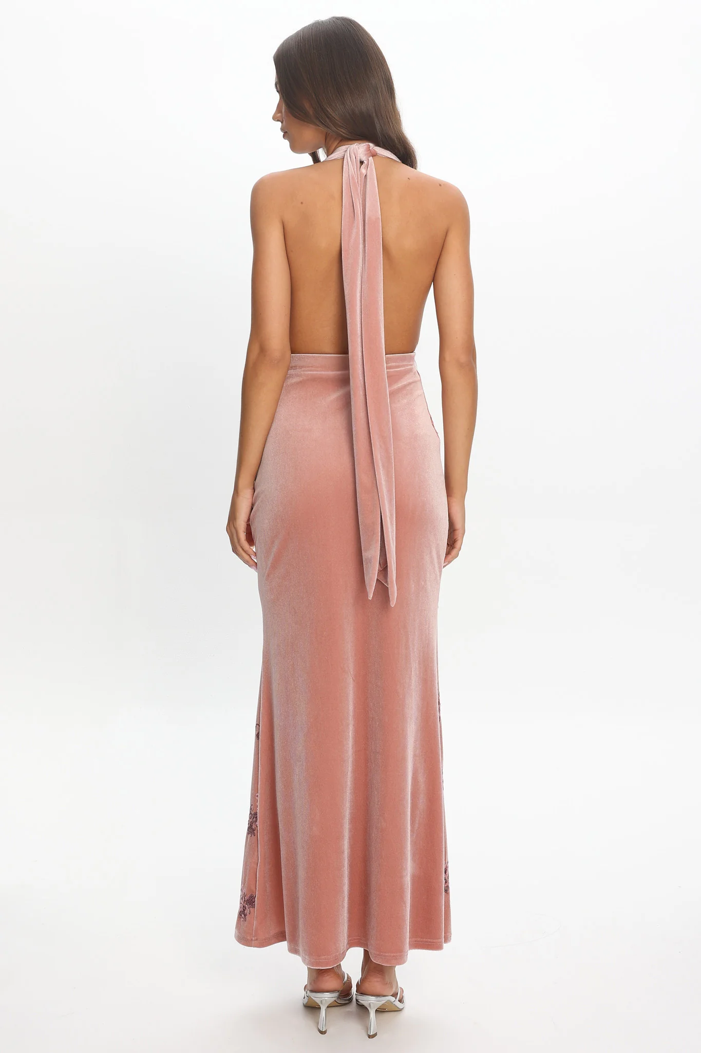 Annorah Halterneck Velvet Maxi Dress Sequin Blush - Image 3