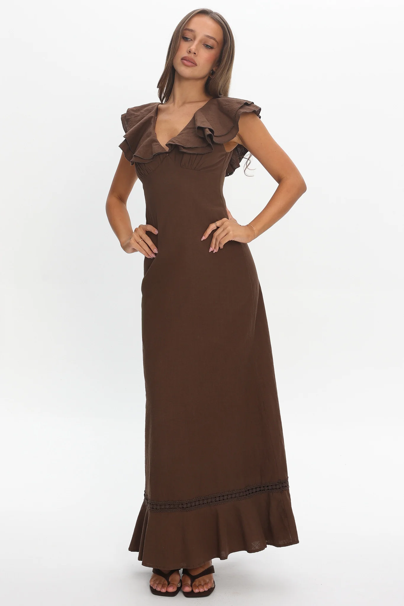 Anohana Ruffle Maxi Dress Chocolate - Image 2