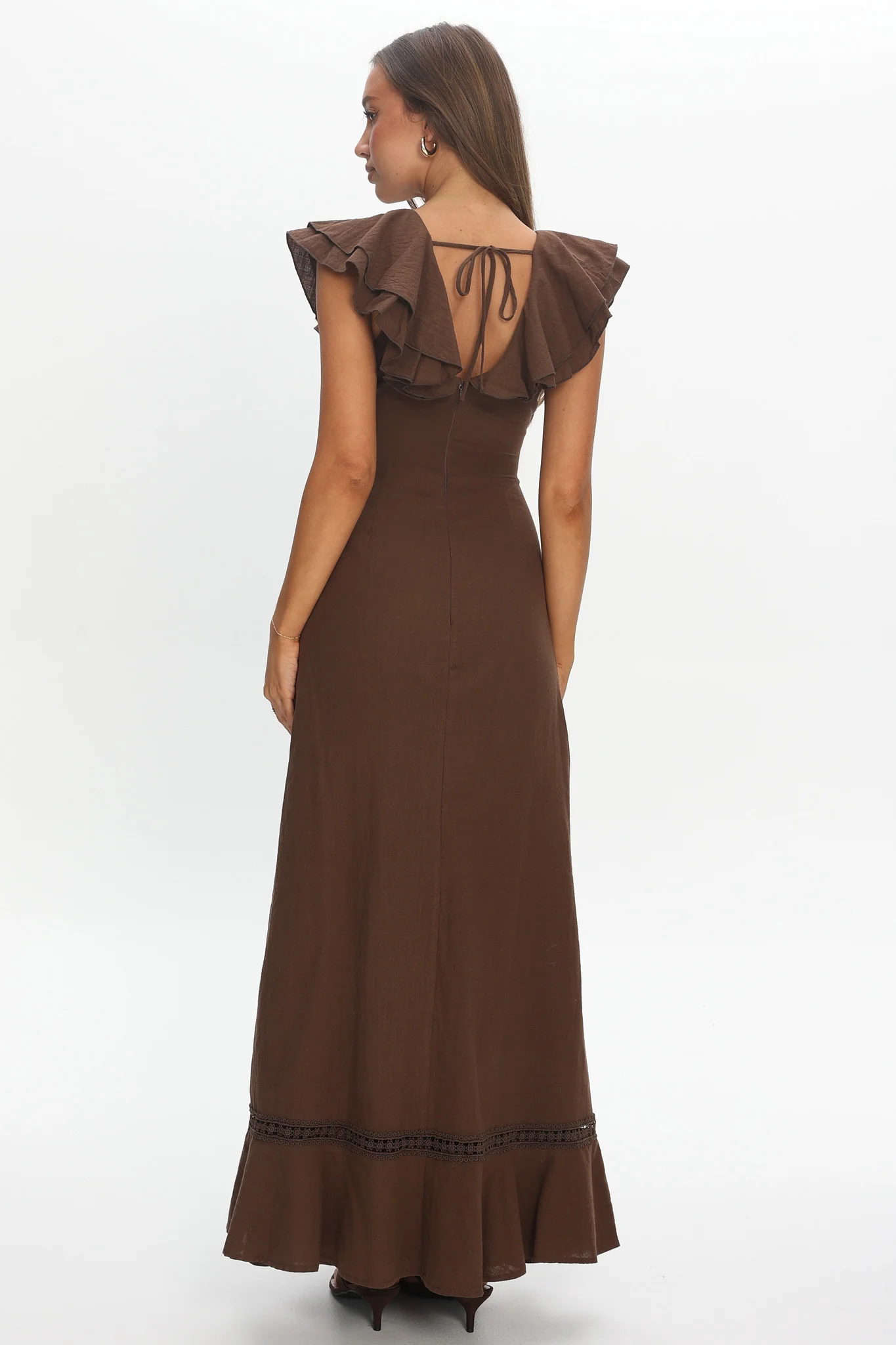 Anohana Ruffle Maxi Dress Chocolate - Image 3