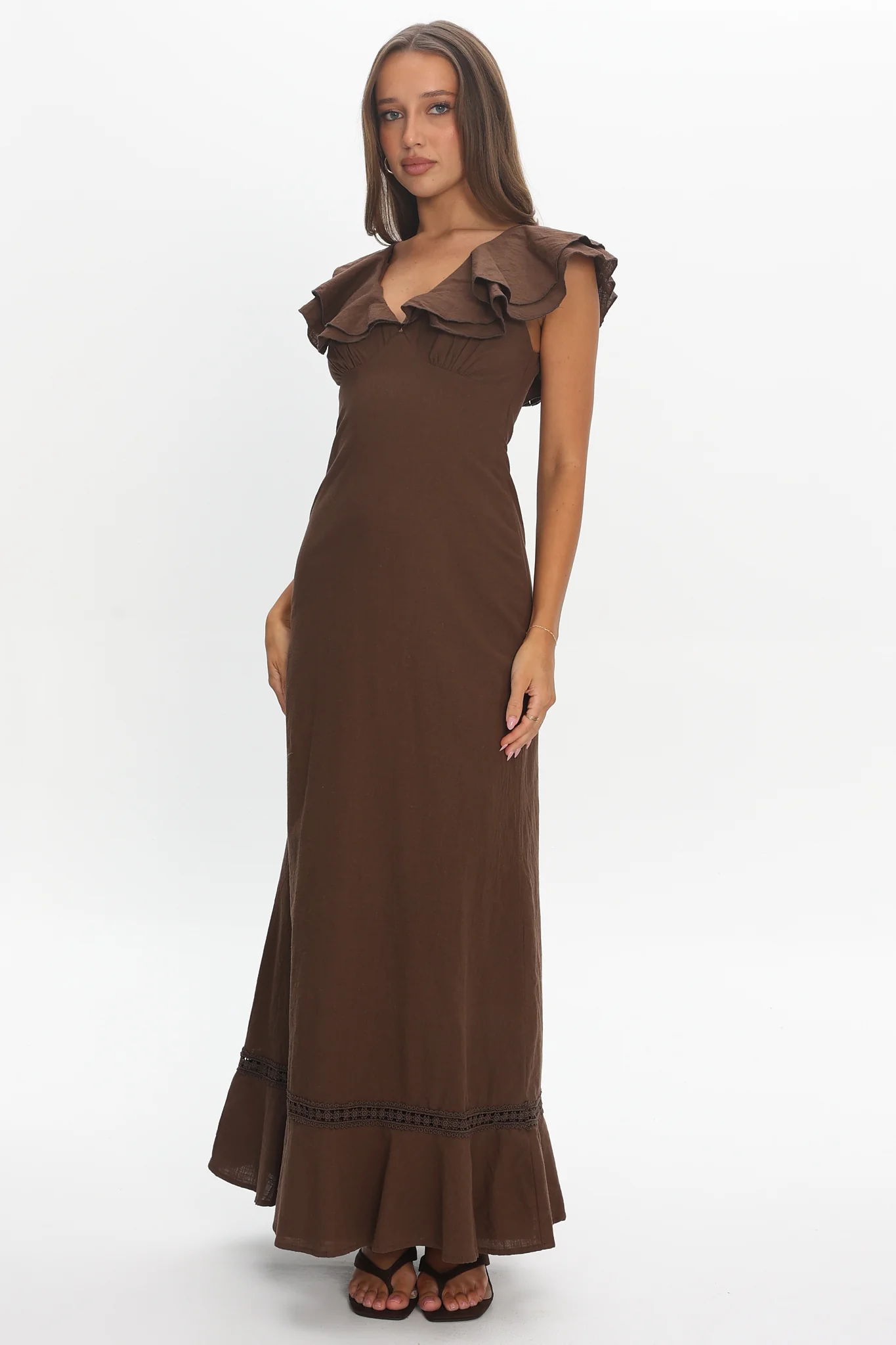Anohana Ruffle Maxi Dress Chocolate - Image 5