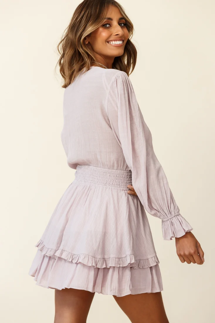 Anthea Bow-Tie Front Layered Frill Dress Blush - Image 6