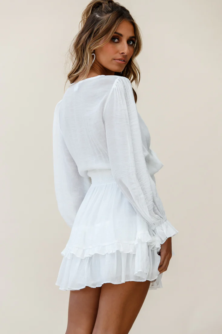 Anthea Bow-Tie Front Layered Frill Dress White - Image 3