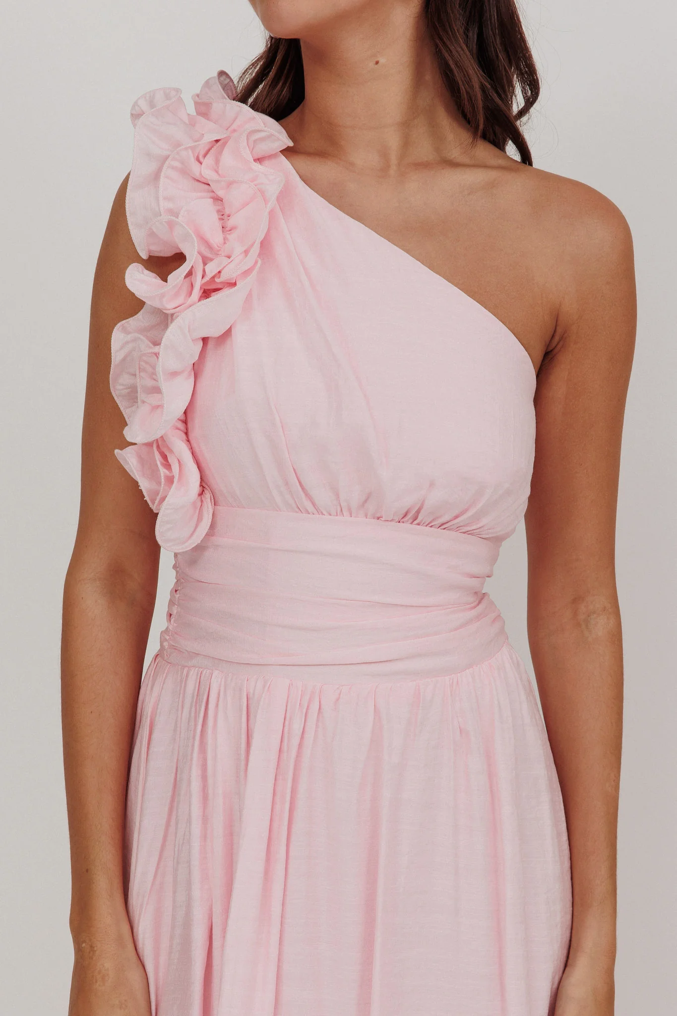 Antheia One-Shoulder Maxi Dress Baby Pink - Image 3