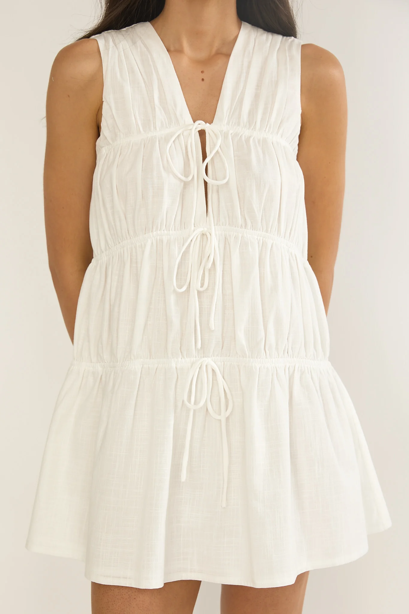 Antibes Tie Front Mini Dress White - Image 3
