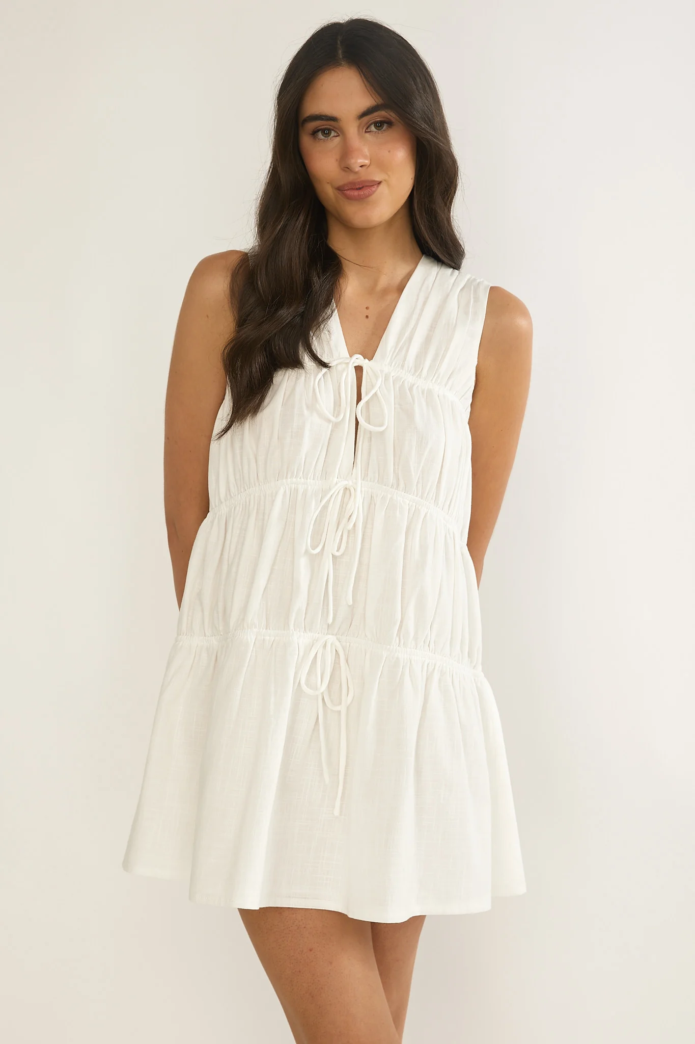 Antibes Tie Front Mini Dress White - Image 5
