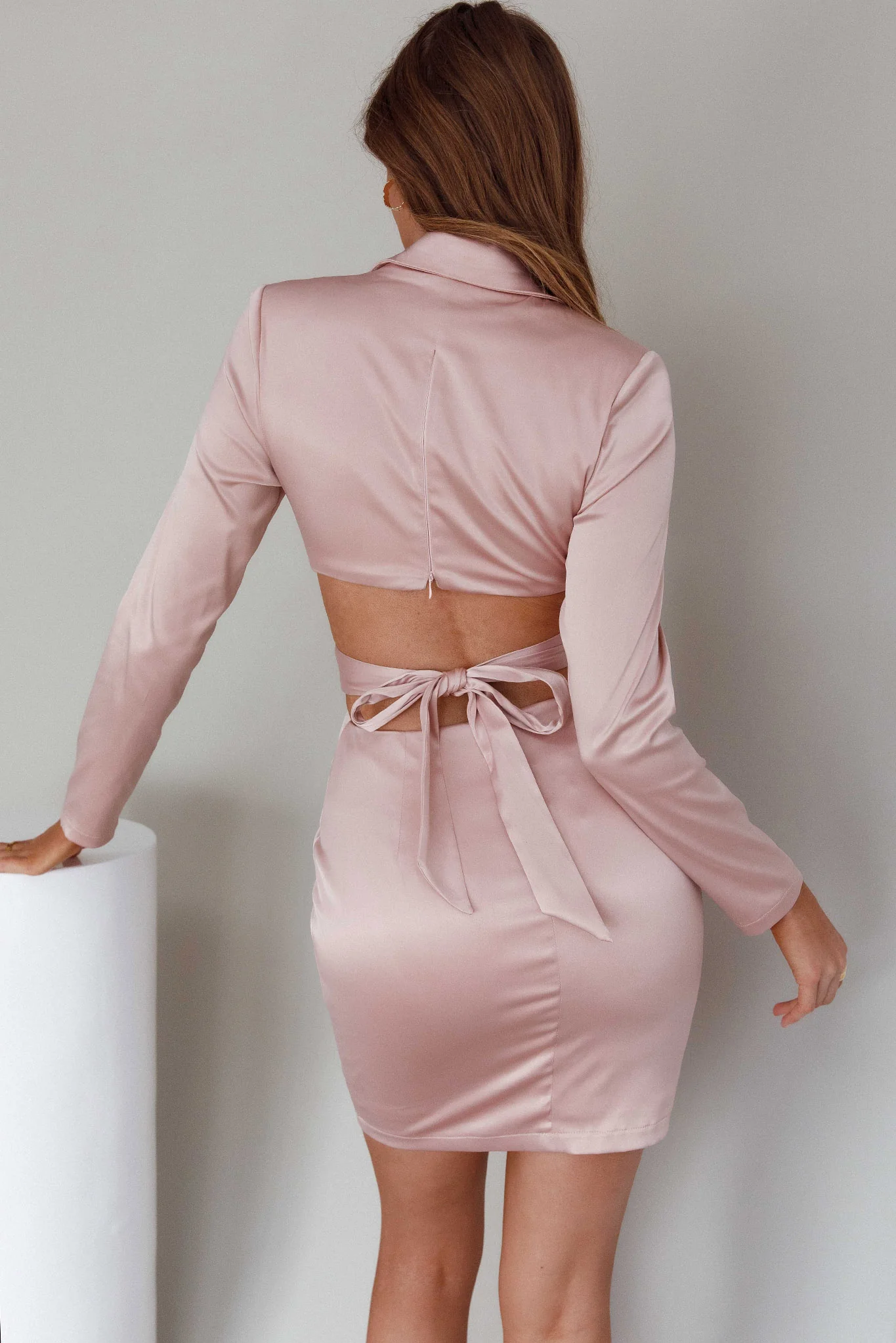Antoinette Collared Long Sleeve Mini Dress Champagne - Image 2