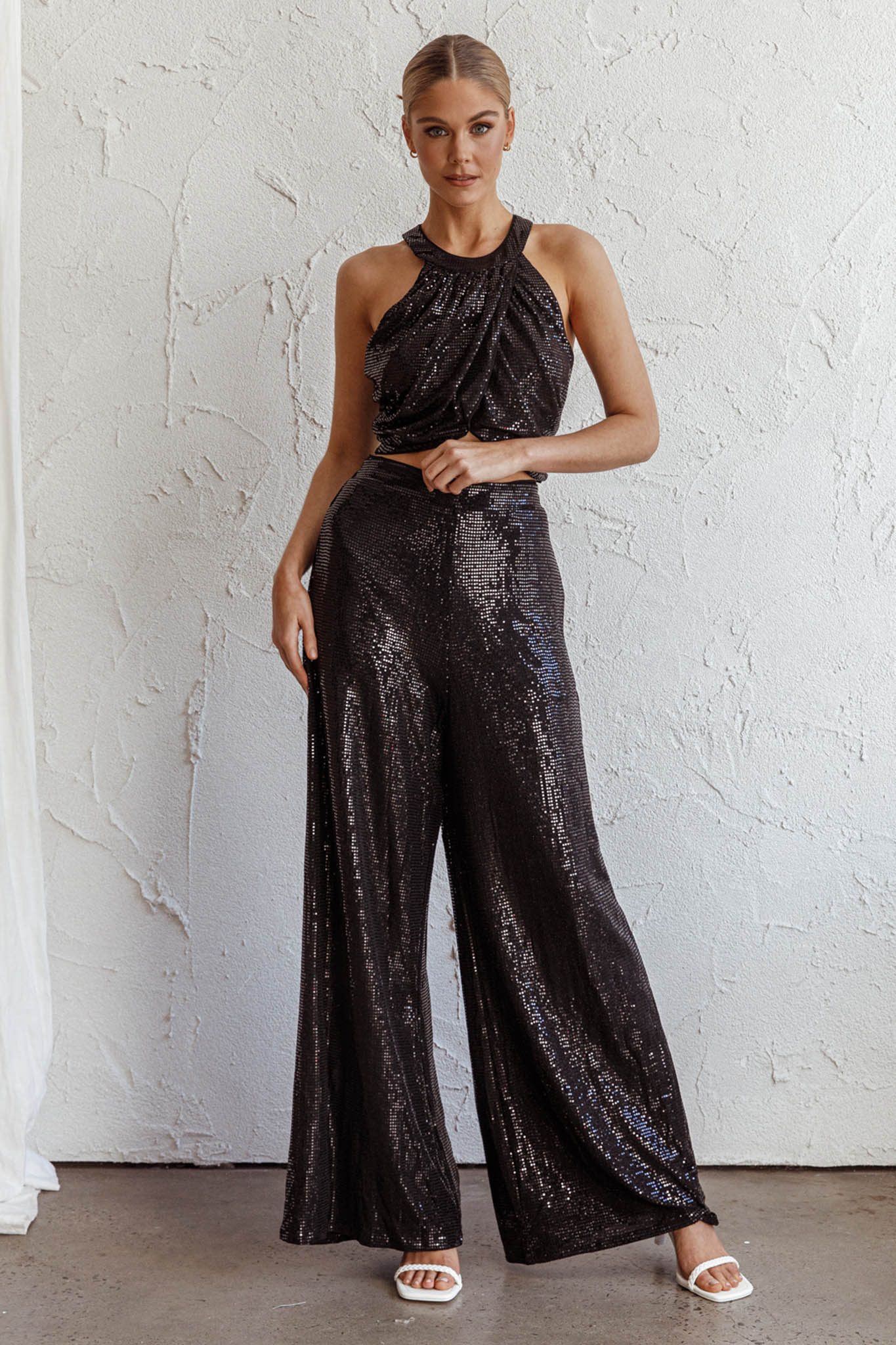 Anything Goes Draped Sequin Crop Top Black - Image 8