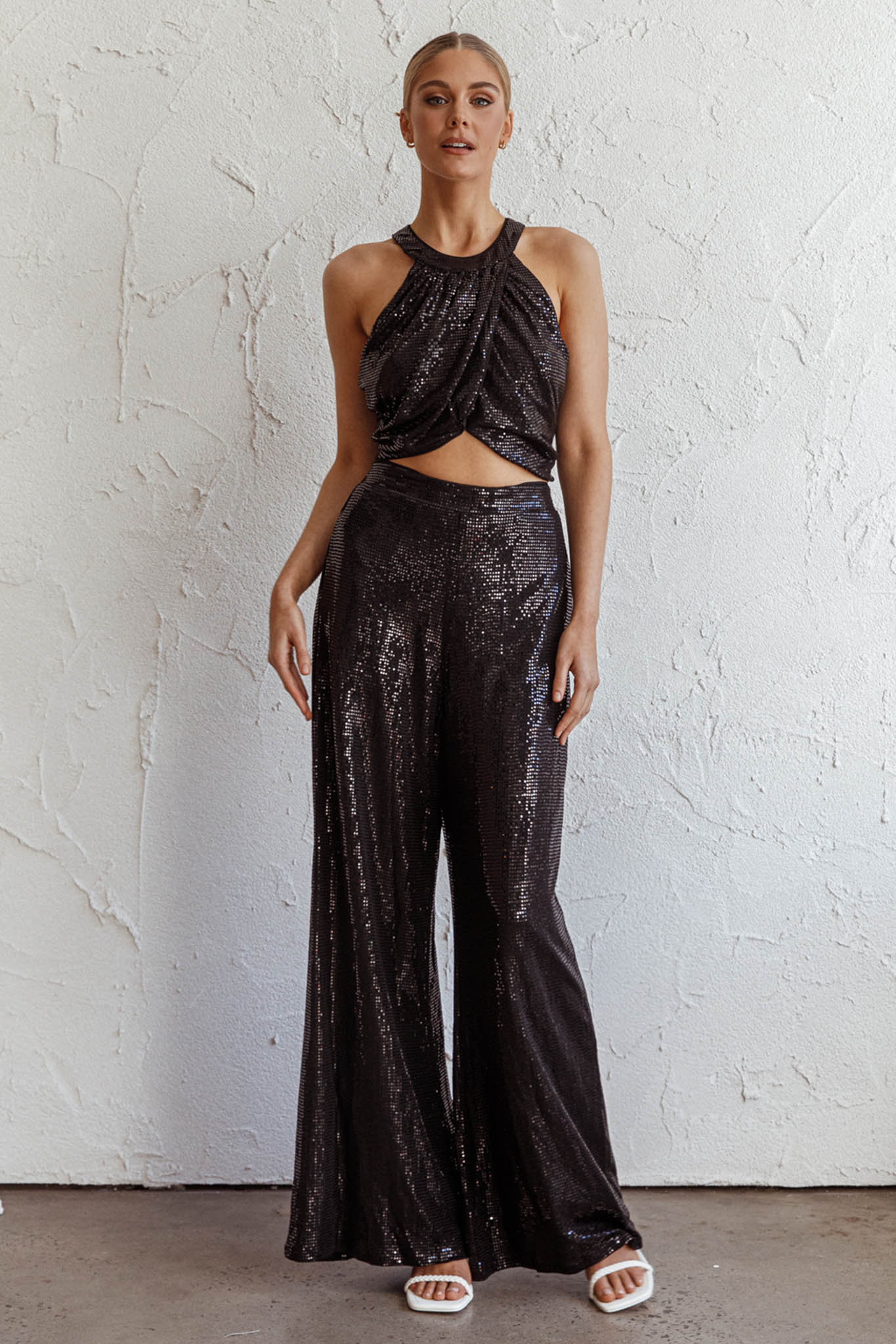 Anything Goes Wide Leg Metallic Pants Black - Image 3