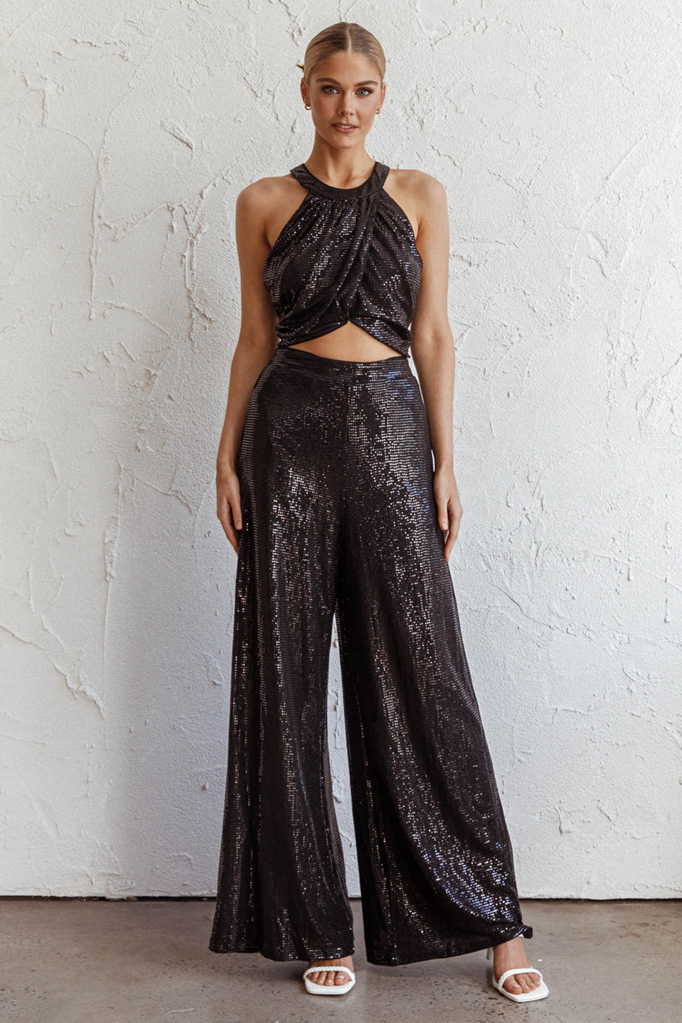 Anything Goes Wide Leg Metallic Pants Black - Image 7