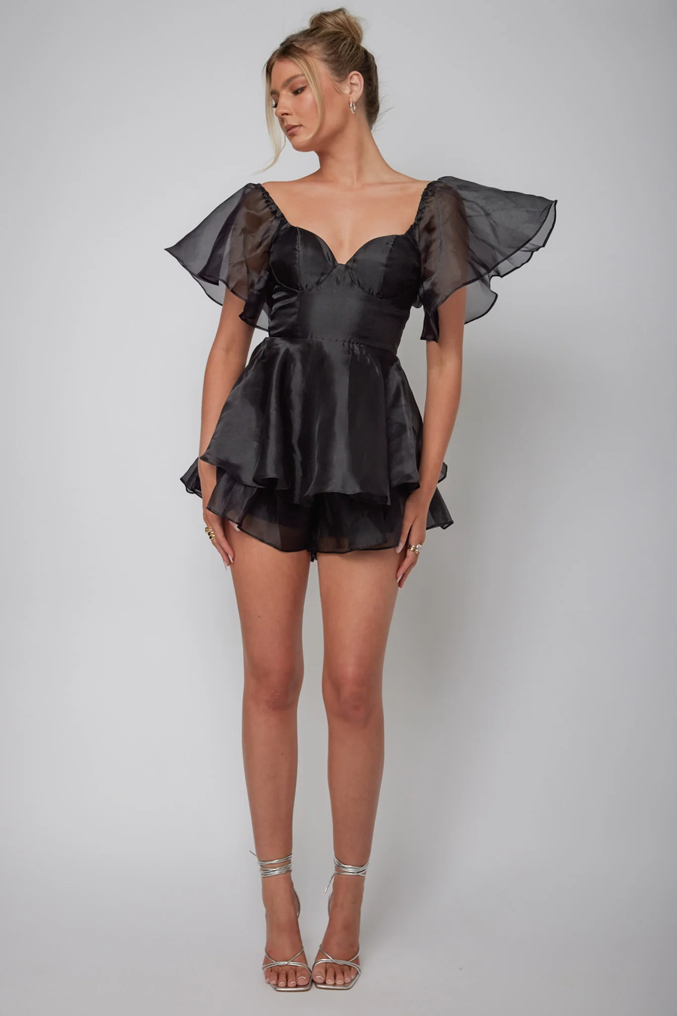 Aphrodite Angel Sleeve Layered Romper Black - Image 3