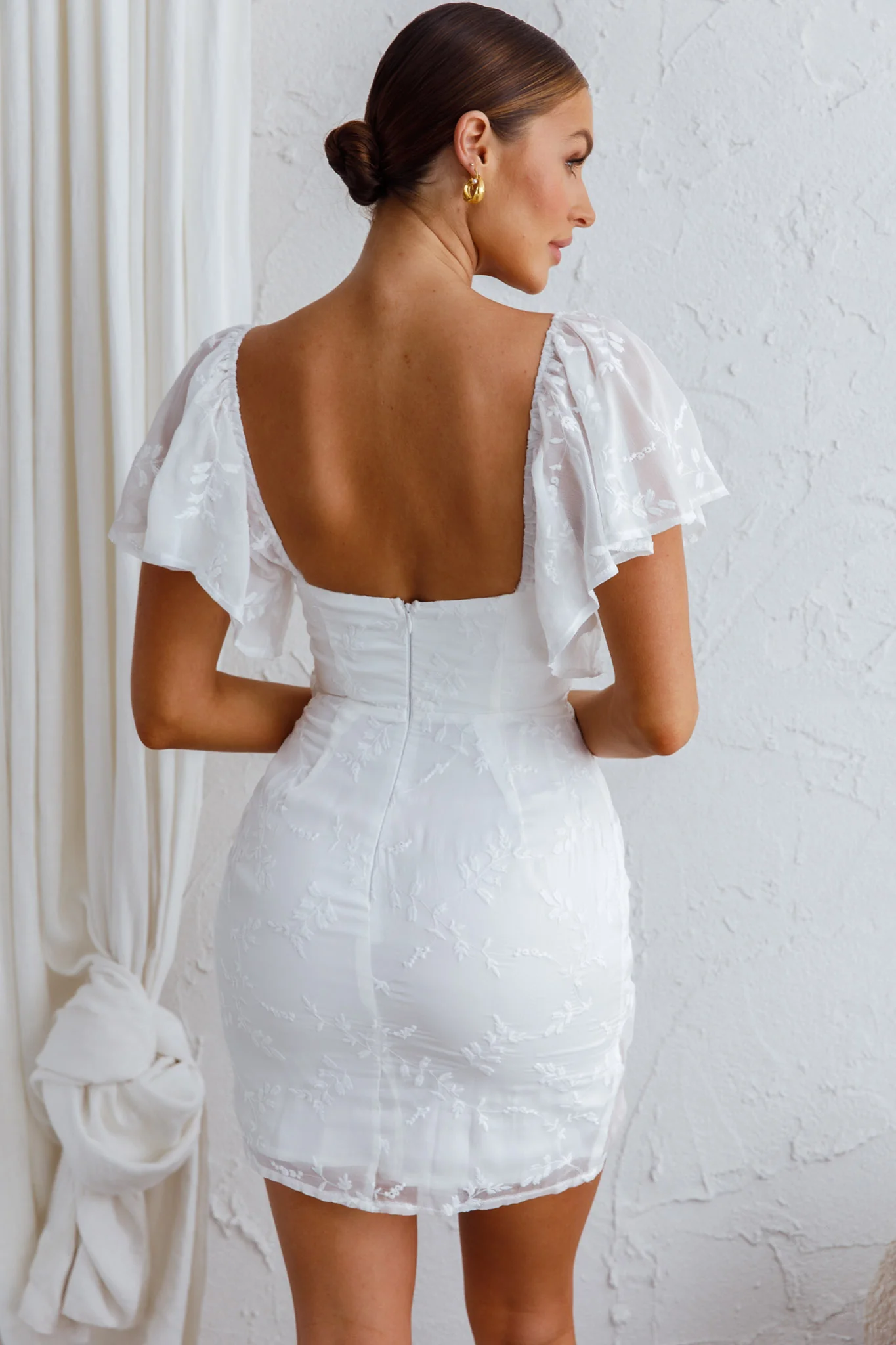 Aphrodite Molded Bust Angel Sleeve Wrap Dress Embroidered White - Image 2