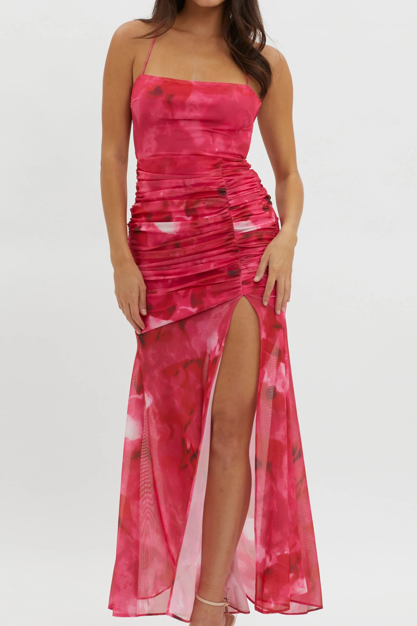 Apryl Ruched Lace-Up Back Dress Pink - Image 3