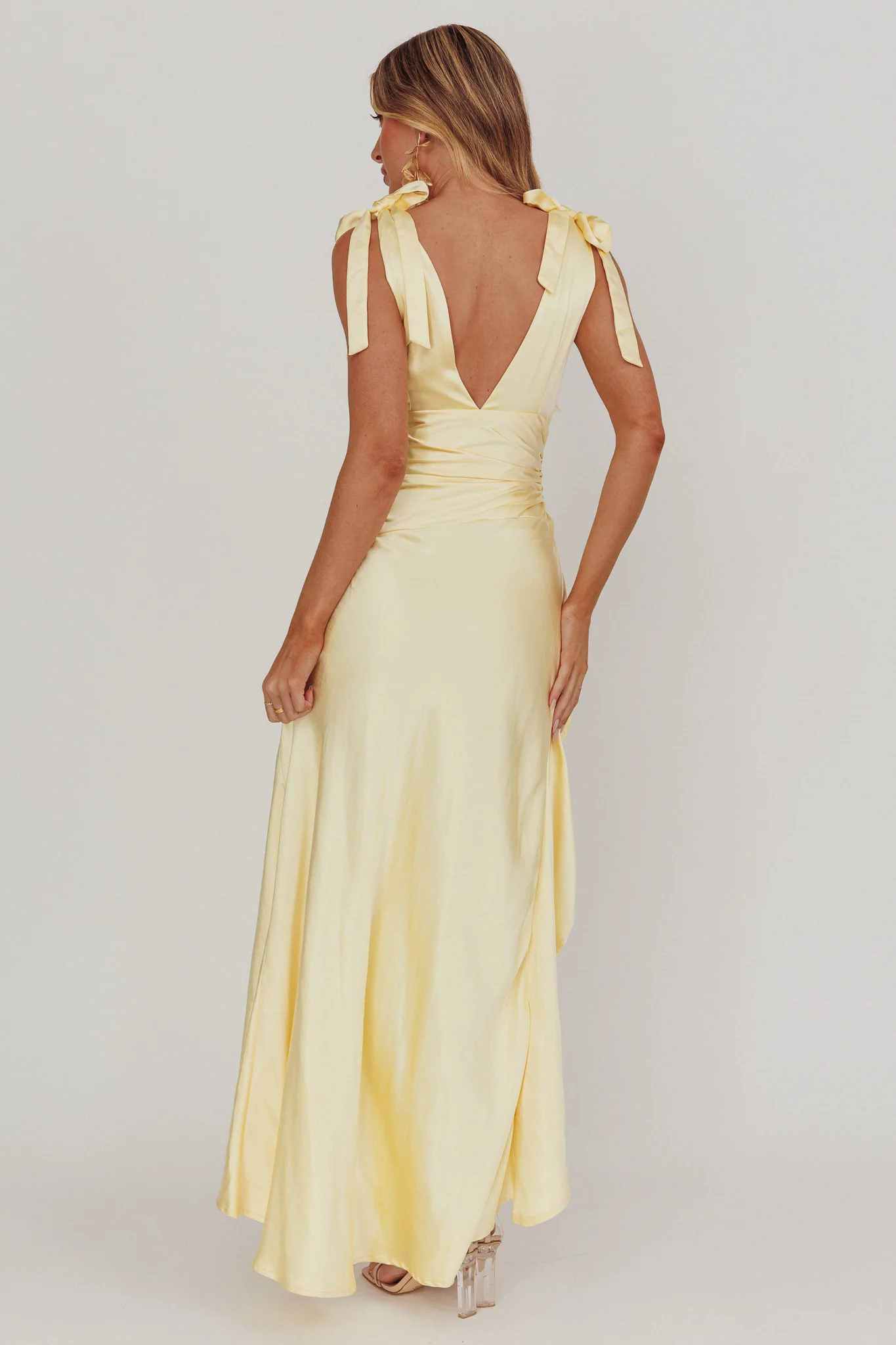 Aquila Tied Shoulder High-Low Hem Dress Lemon - Image 2
