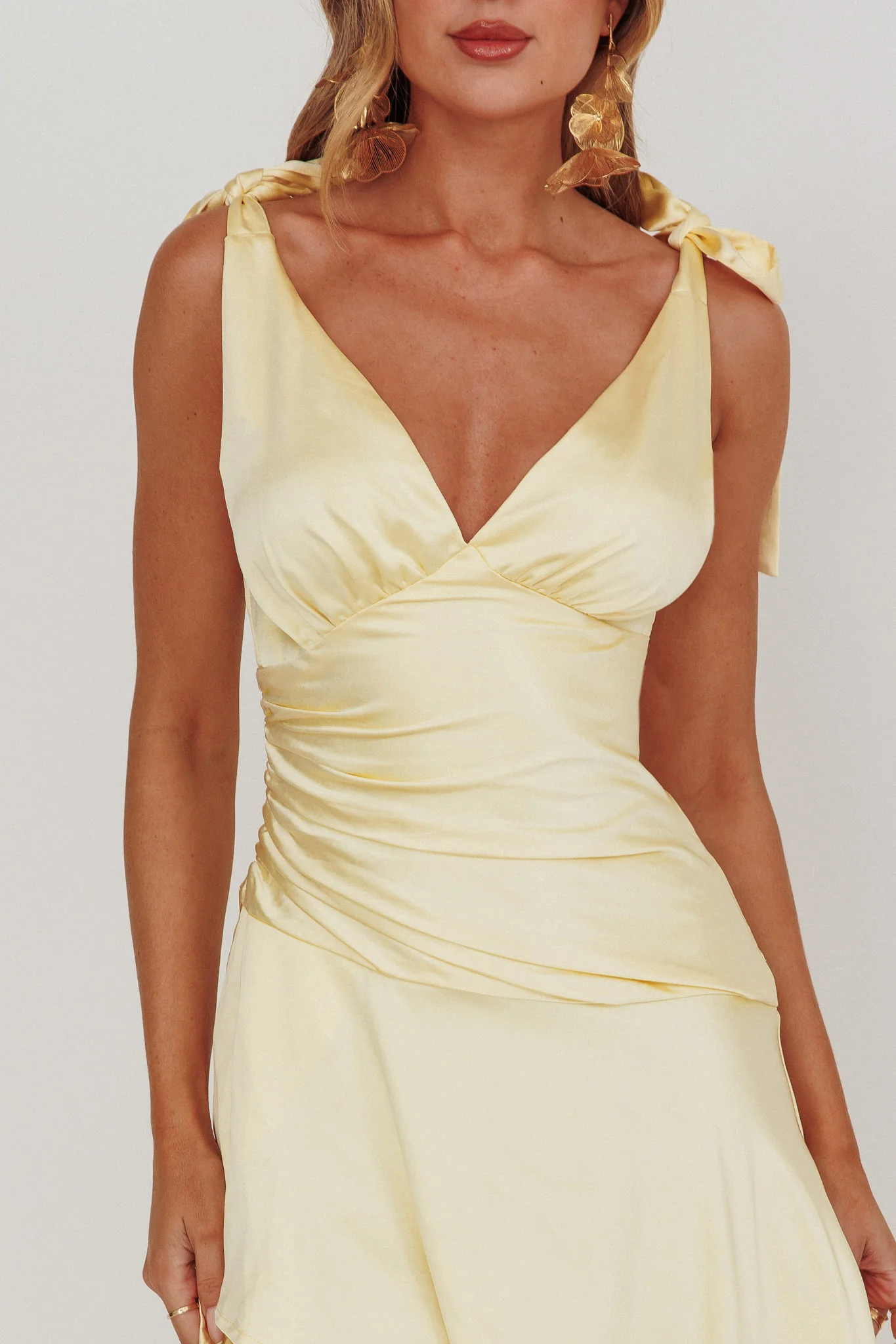 Aquila Tied Shoulder High-Low Hem Dress Lemon - Image 3