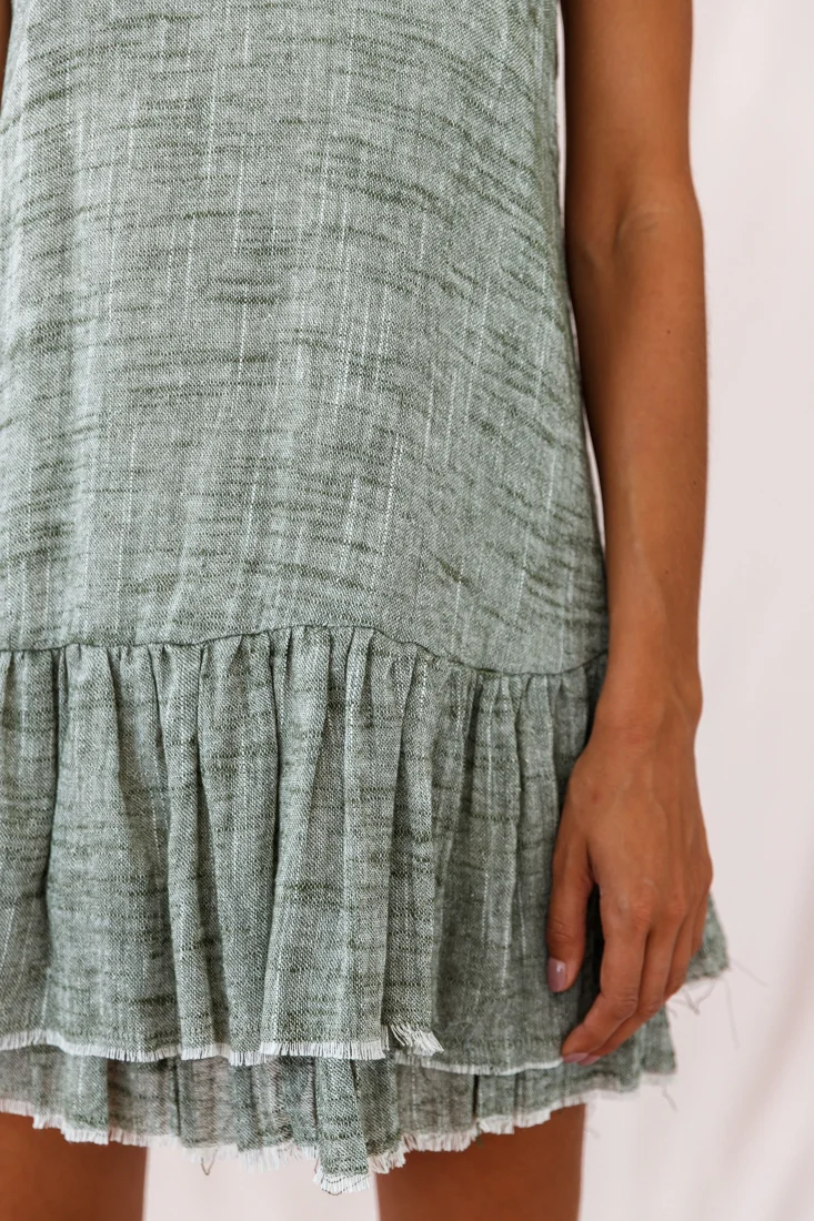 Arabelle Cami Strap Raw Hem Dress Olive - Image 4