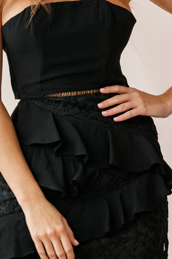 Aramis Strapless Lace & Ruffle Detail Dress Black - Image 4