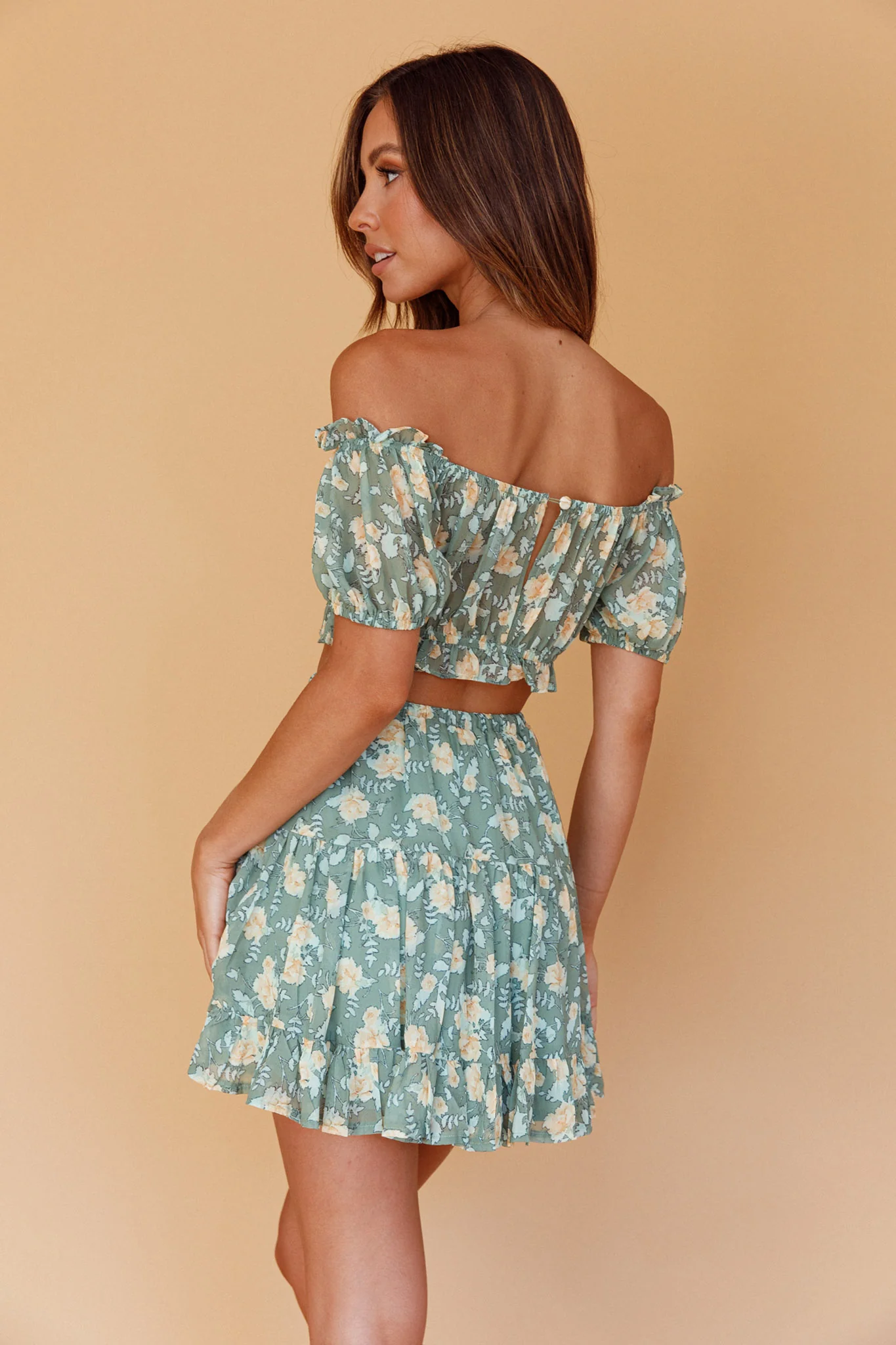 Archana Drawstring Waist Skirt Floral Green - Image 2