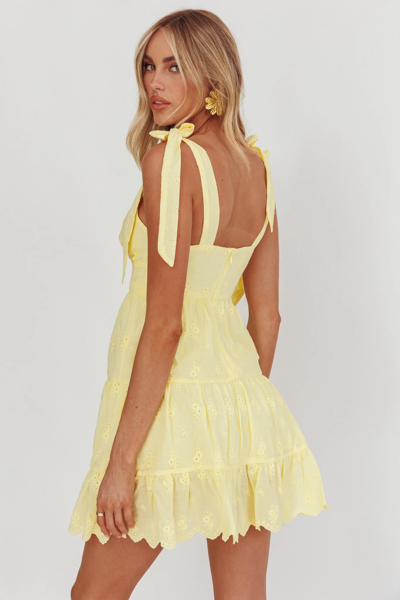 Ardent Tied Shoulder Mini Dress Lemon - Image 2