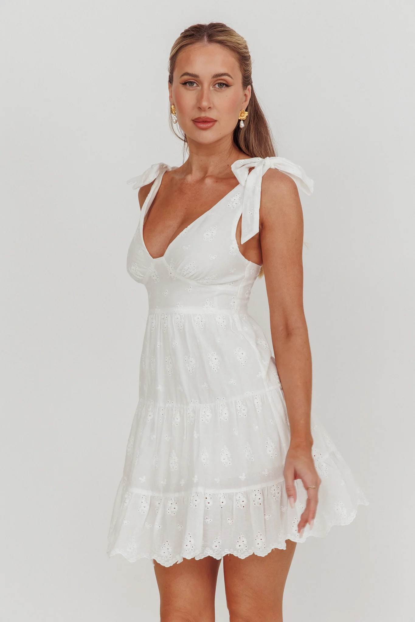 Ardent Tied Shoulder Mini Dress White - Image 3