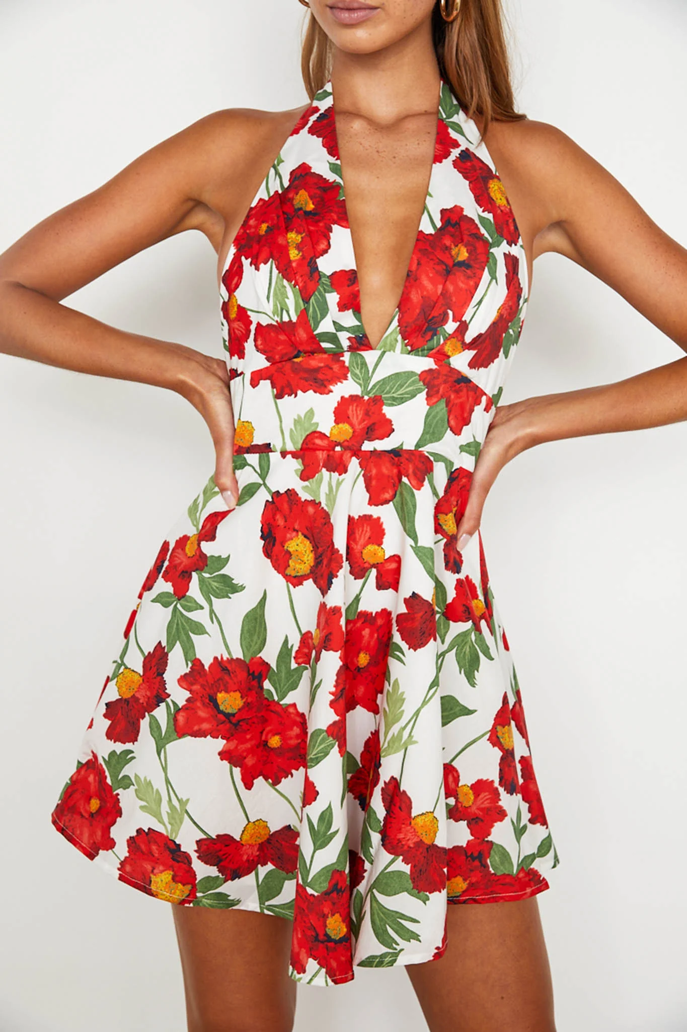 Ariana Halterneck Mini Dress Floral White/Red - Image 4