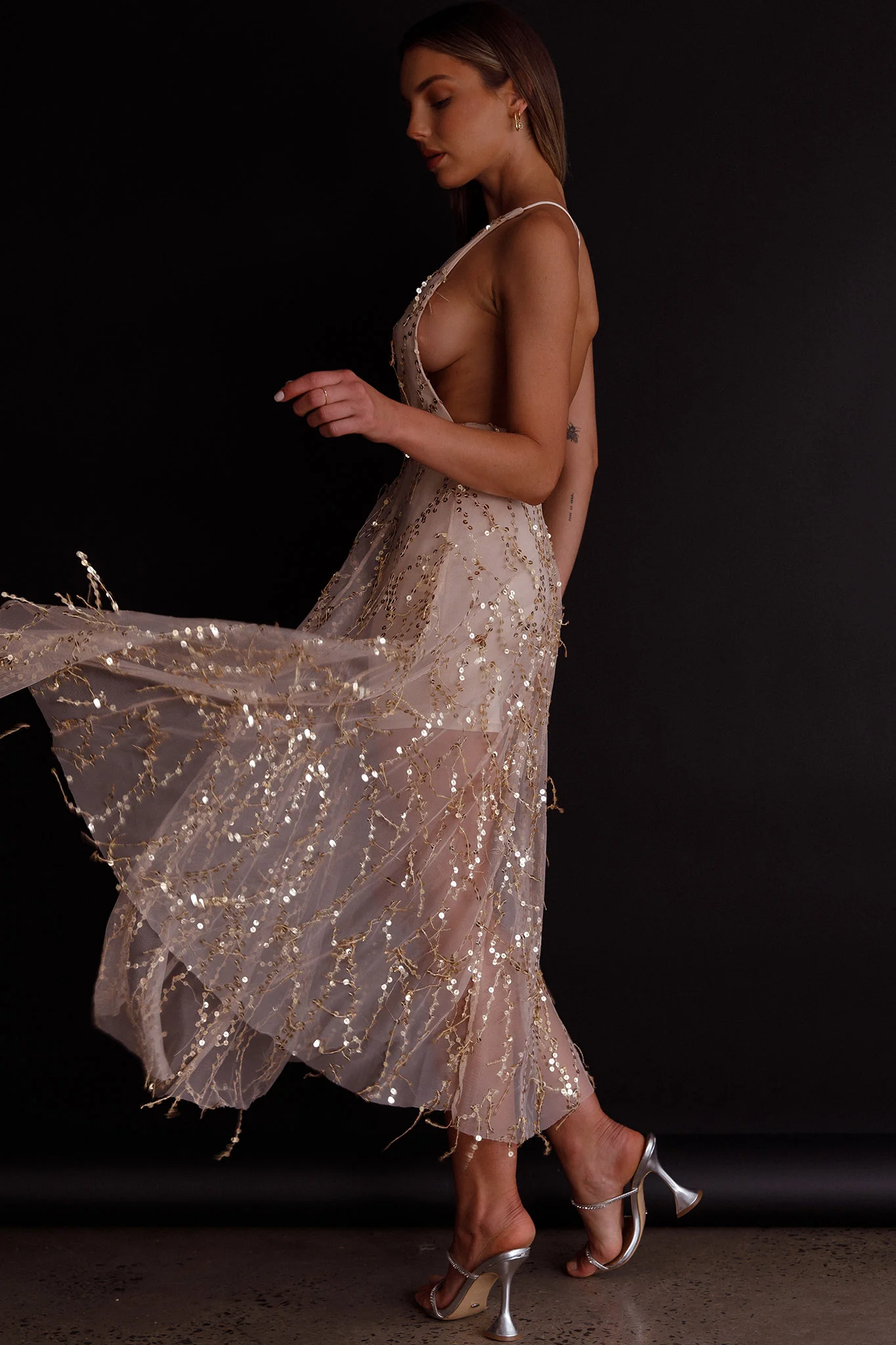 Ariana Sequin Midi Dress Beige - Image 8