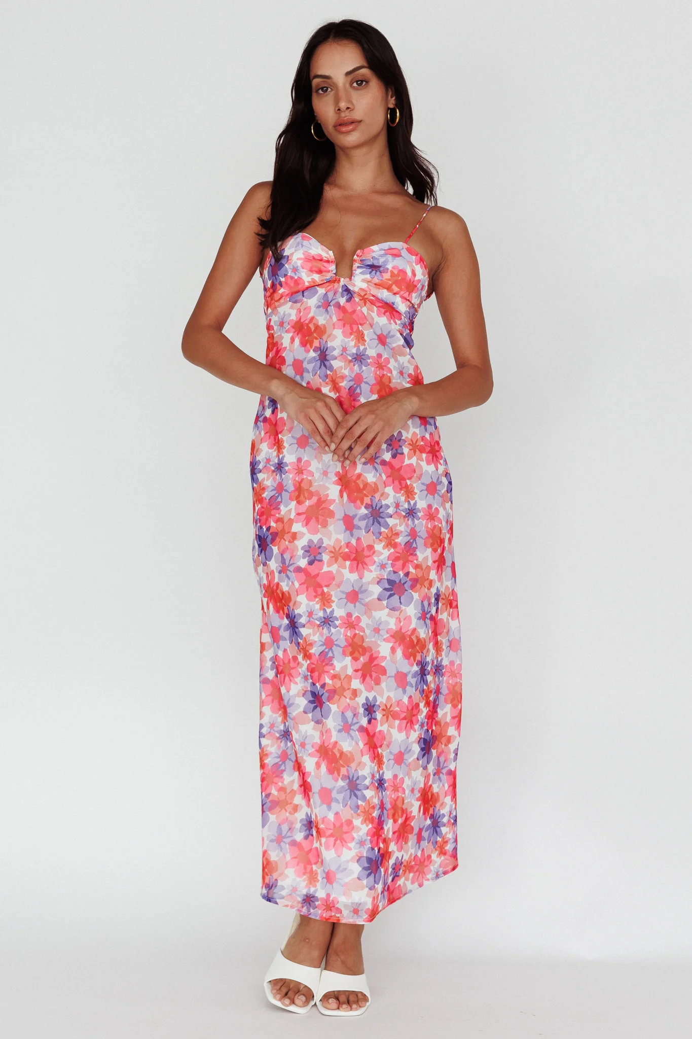 Arika Twist Back Midi Dress Floral Red - Image 3