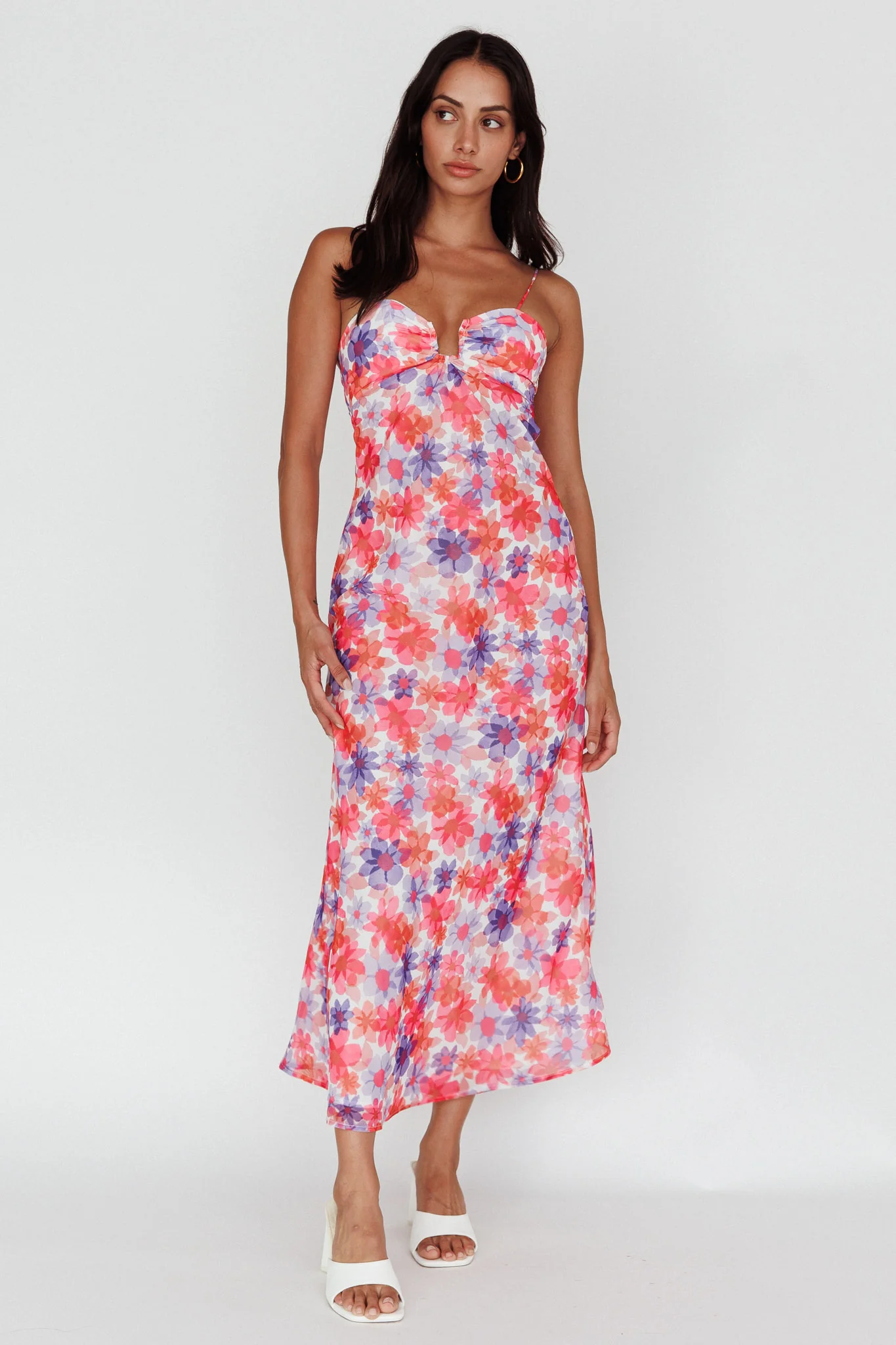 Arika Twist Back Midi Dress Floral Red - Image 5