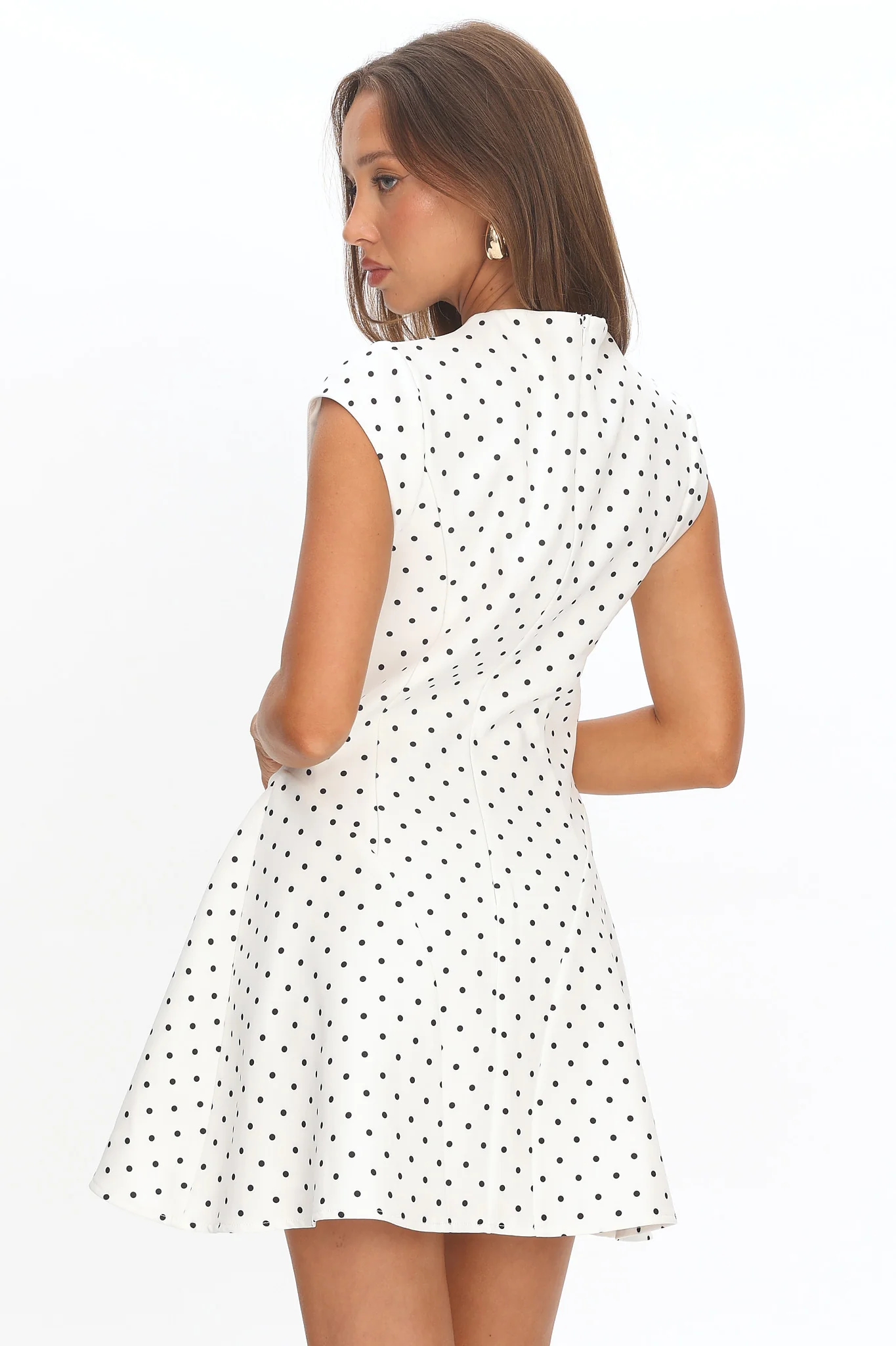 Aristos Cap Sleeve Mini Dress Polka Dot White - Image 3