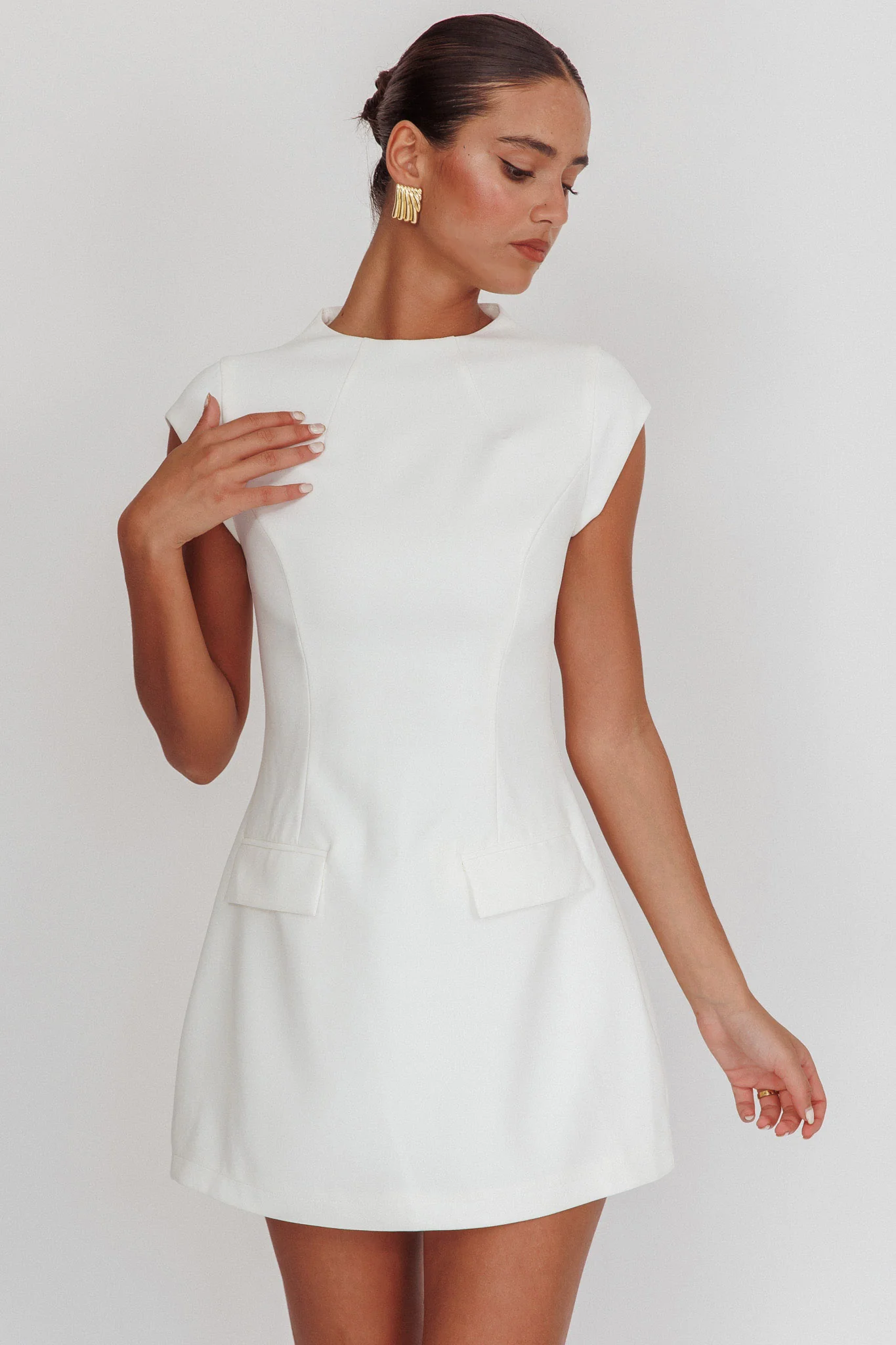 Aristos Cap Sleeve Mini Dress Off White - Image 5