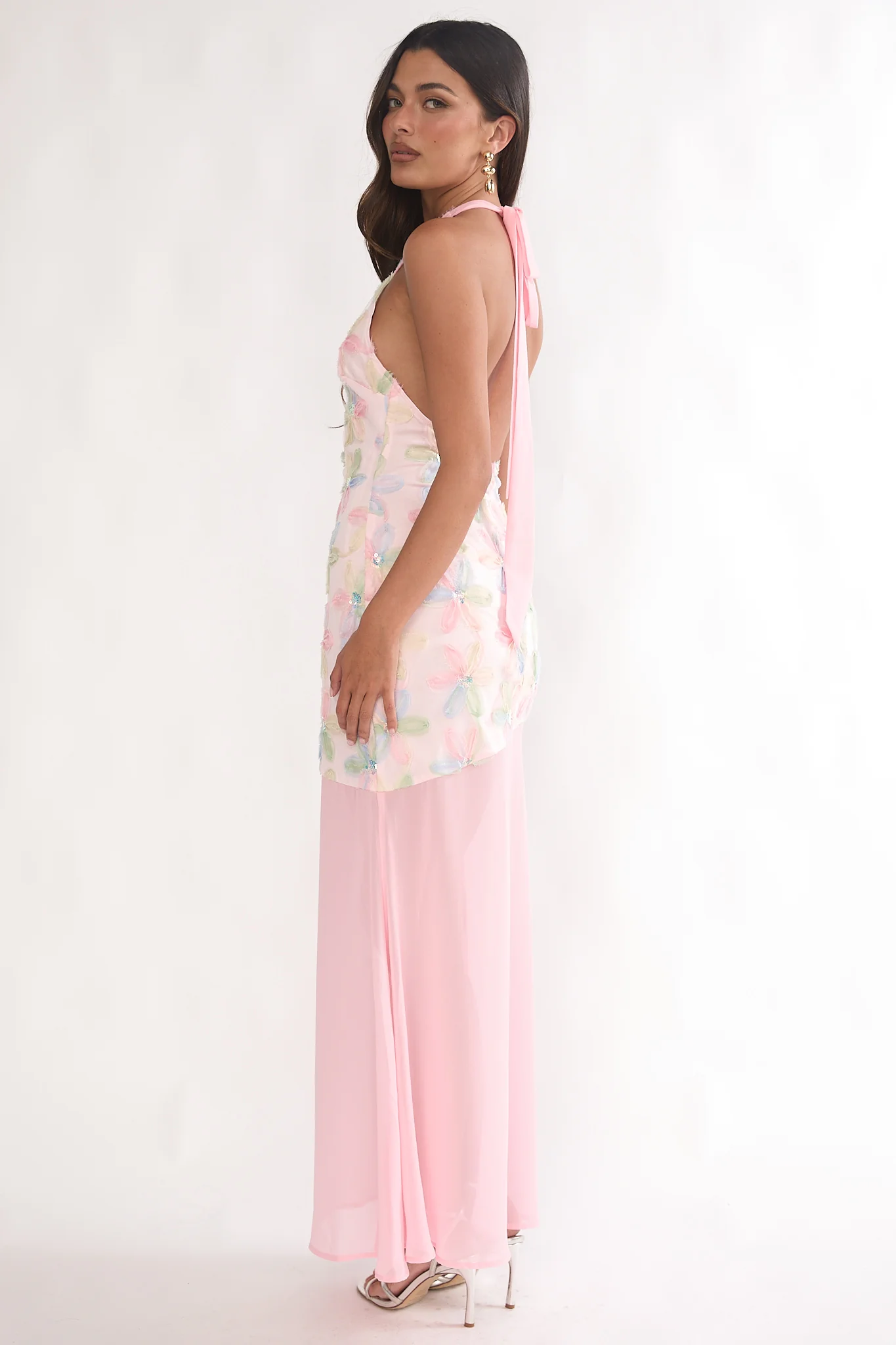 Arles Halterneck Sequin Embellished Maxi Dress Pink - Image 3