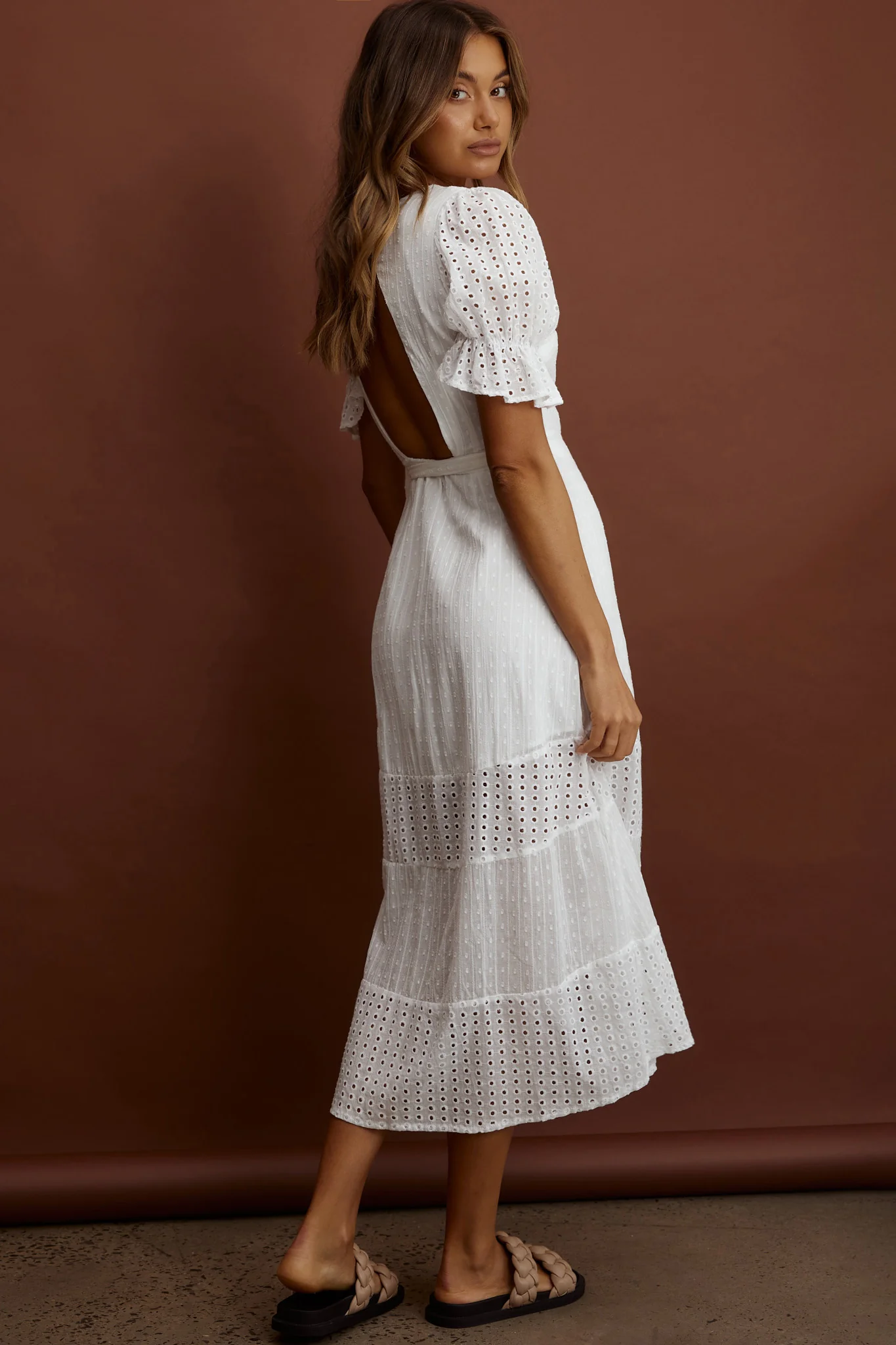 Arlington Eyelet Detail Wrap Midi Dress White - Image 2
