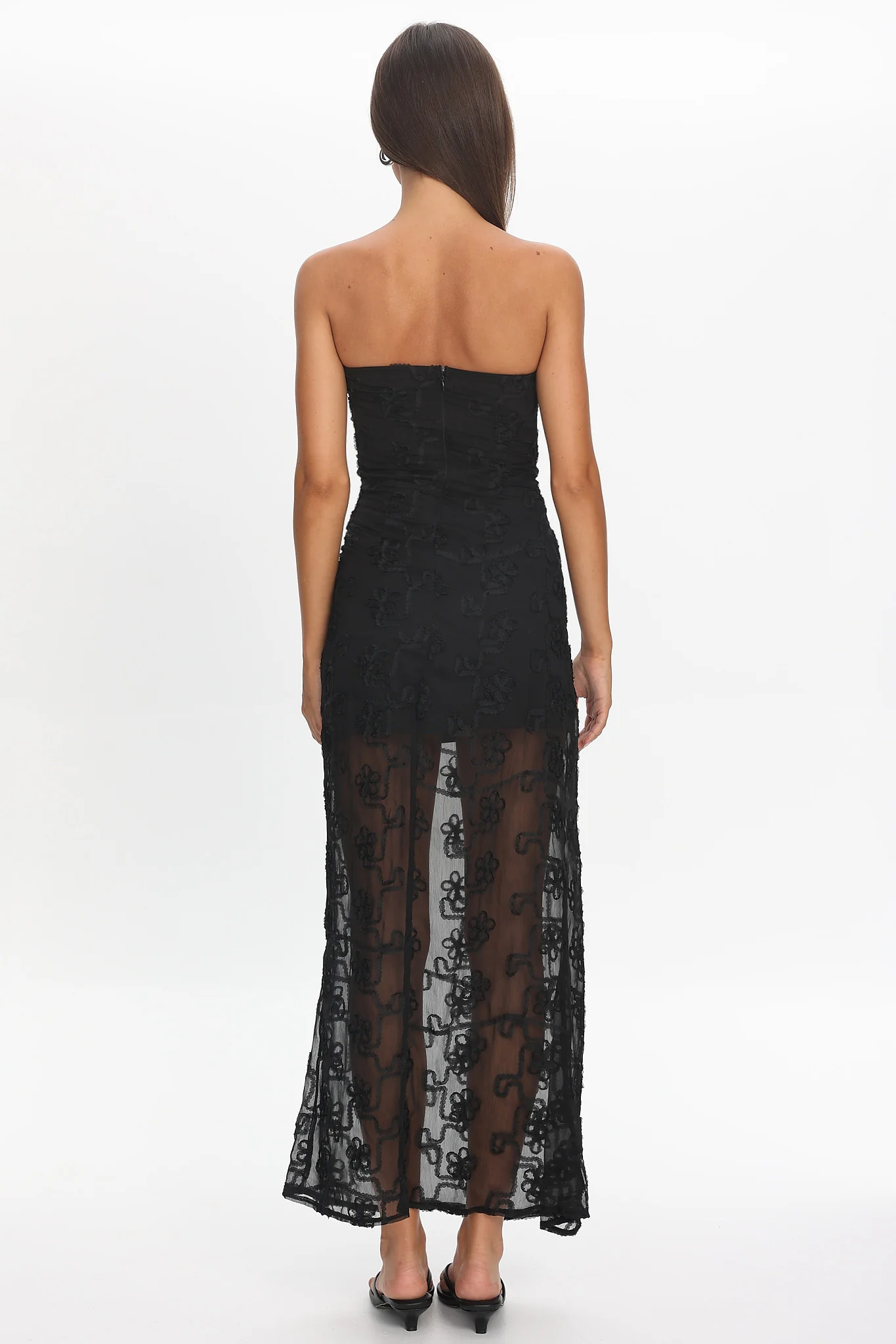 Arlise Strapless Lace Maxi Dress Black - Image 3
