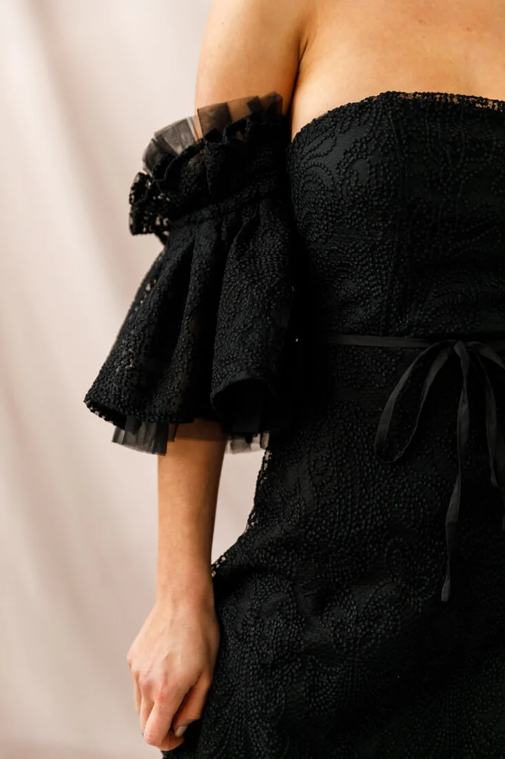 Arna Bell Sleeve Embroidery Dress Black - Image 5