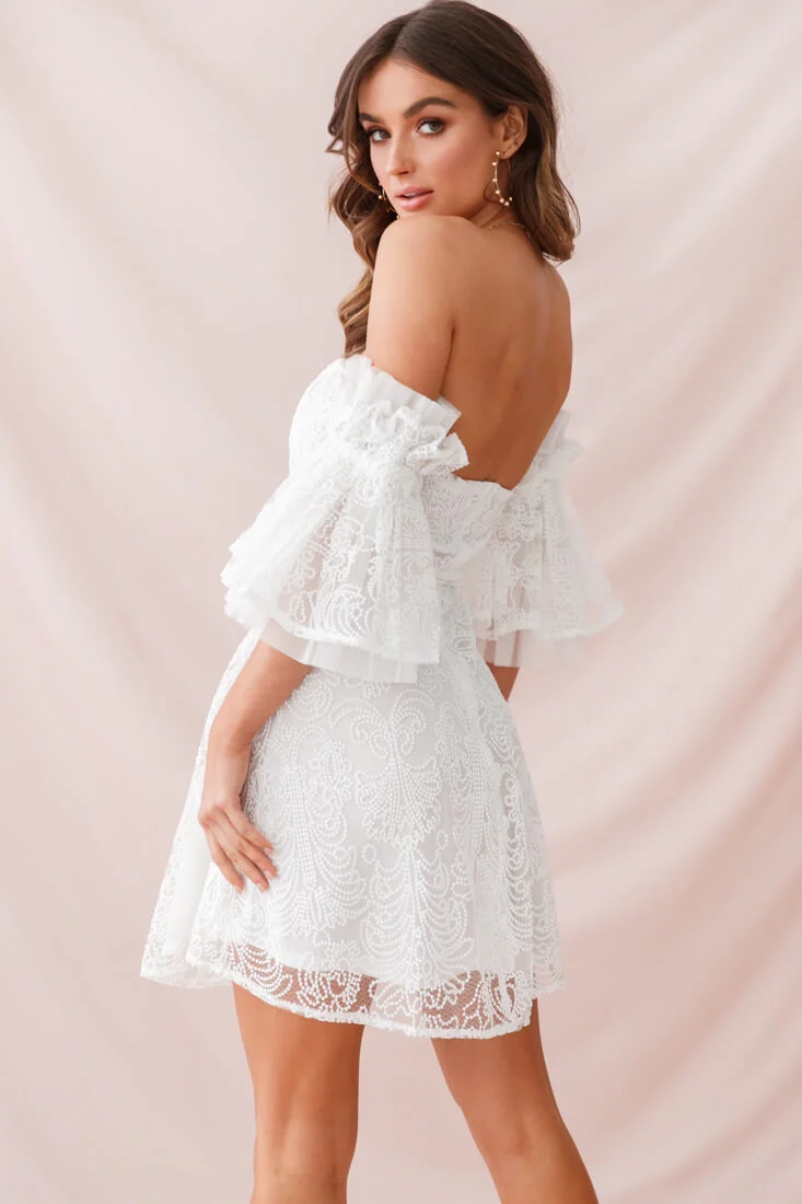 Arna Bell Sleeve Embroidery Dress White - Image 4