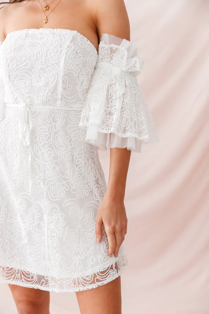 Arna Bell Sleeve Embroidery Dress White - Image 7