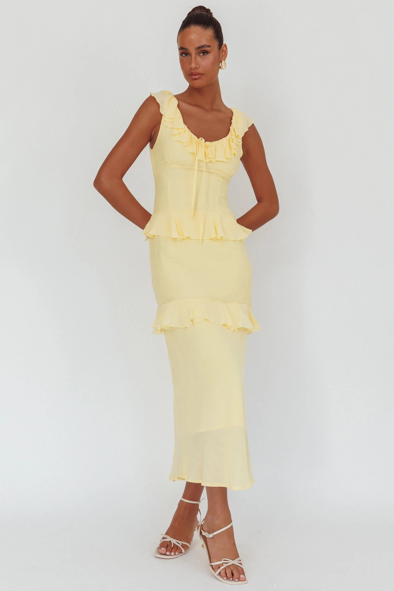 Arrabel Ruffle Trim Bust Tie Maxi Dress Banana - Image 3