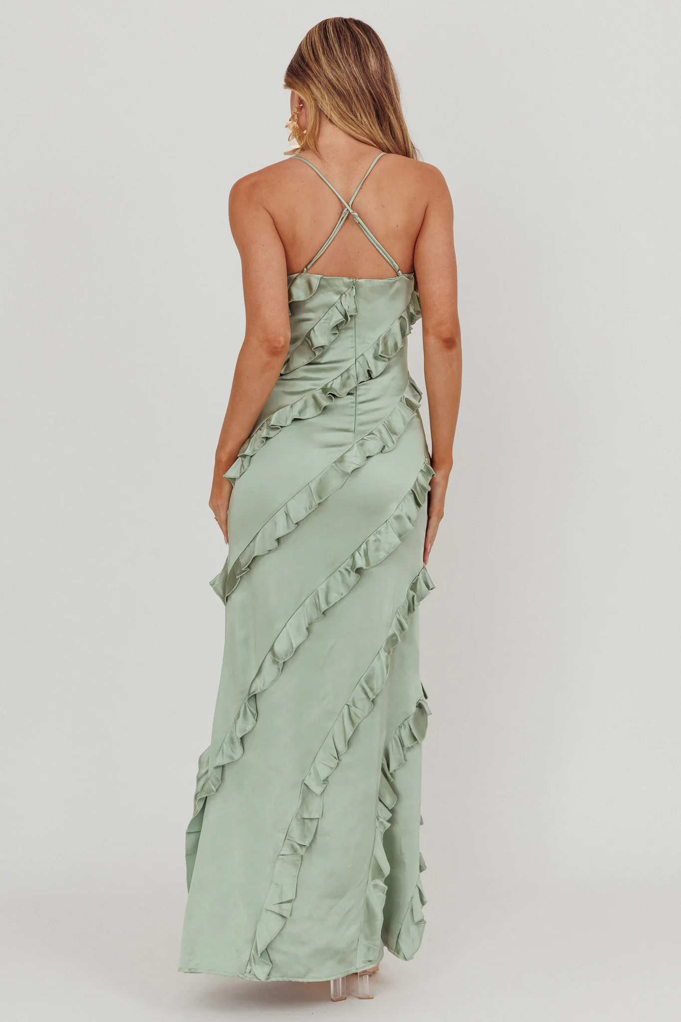 Arrabel Ruffle Trim Maxi Dress Sage - Image 2