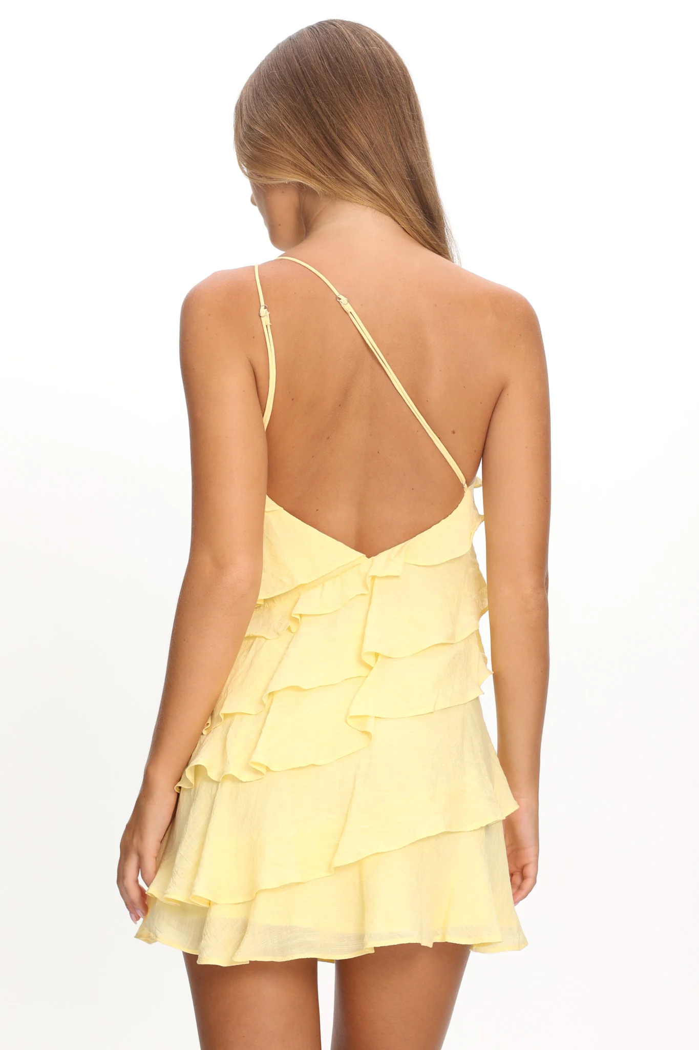 Arrabel Tiered Ruffle Mini Dress Yellow - Image 2
