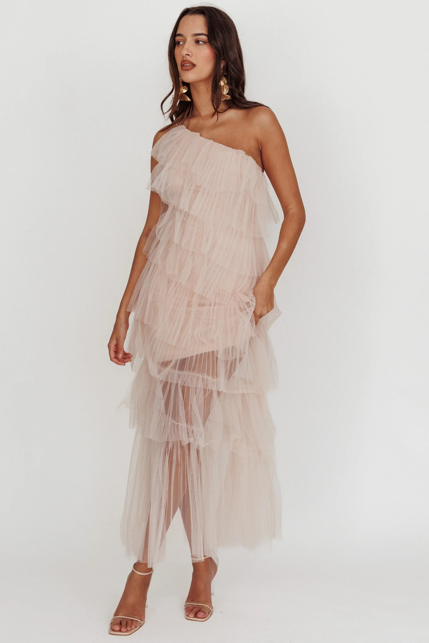 Arrabel Tiered Ruffle Tulle Maxi Dress Blush - Image 5