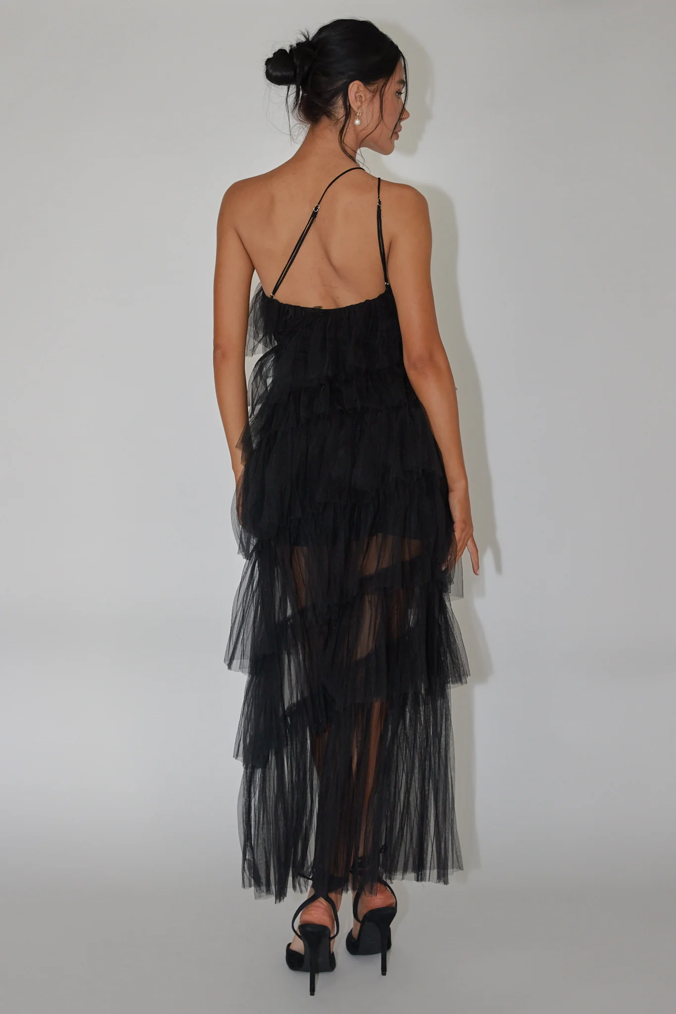 Arrabel Tiered Ruffle Tulle Maxi Dress Black - Image 2