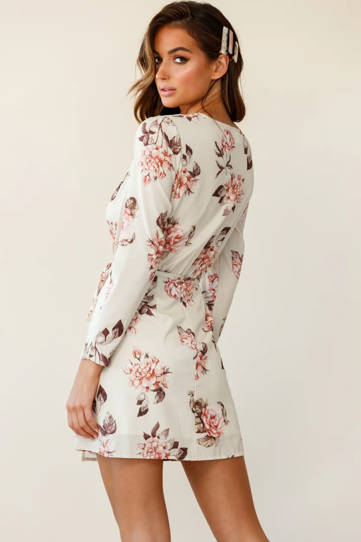 Aryanna Floral Darling Wrap Dress Beige - Image 3